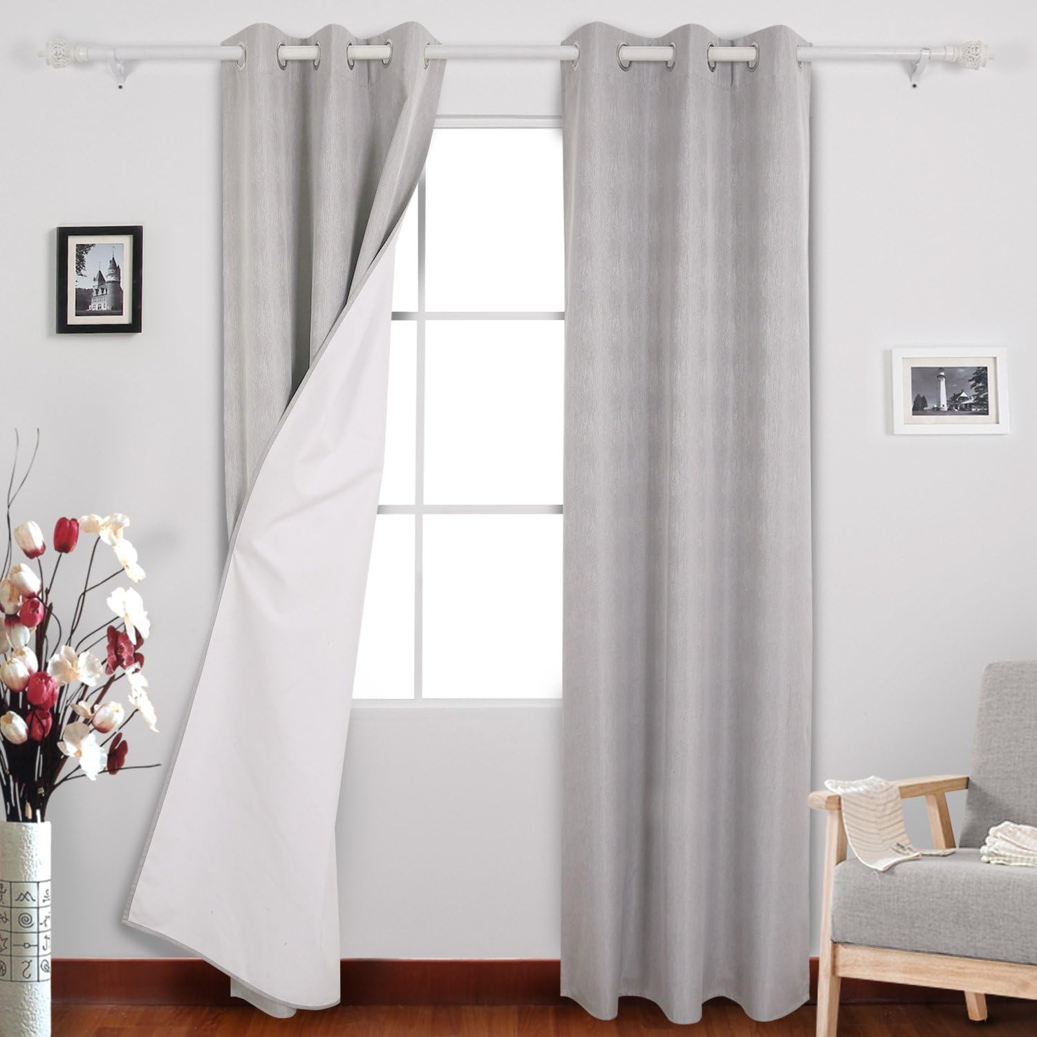 Deconovo Coating Back Layer Grommet Top Blackout Panels Window Curtains for Living Room 2 Drapes, 52W x 95L Inch, Brown