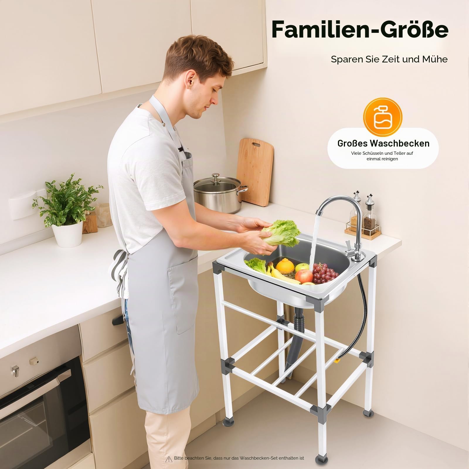 Freistehende Spülbecken,Einzelbecken-Spüle,Edelstahl-Spülbecken,Catering-Spüle mit 360 ° Drehbarer Wasserhahn,für den Innen- und Außenbereich, Garagen, Garten,38x33x83cm (38x33x83cm)
