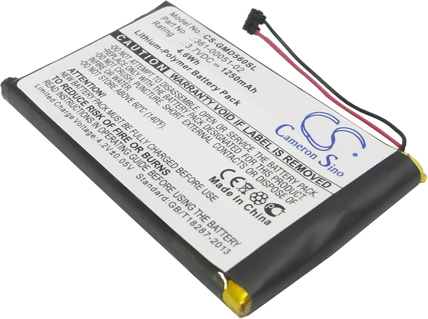 Cameron Sino Battery for Garmin Dezl 560LMT, Dezl 560LT, Dezl 650LM, nuvi 52LM 5, SAT NAV PN:Garmin 361-00051-02 1250mAh