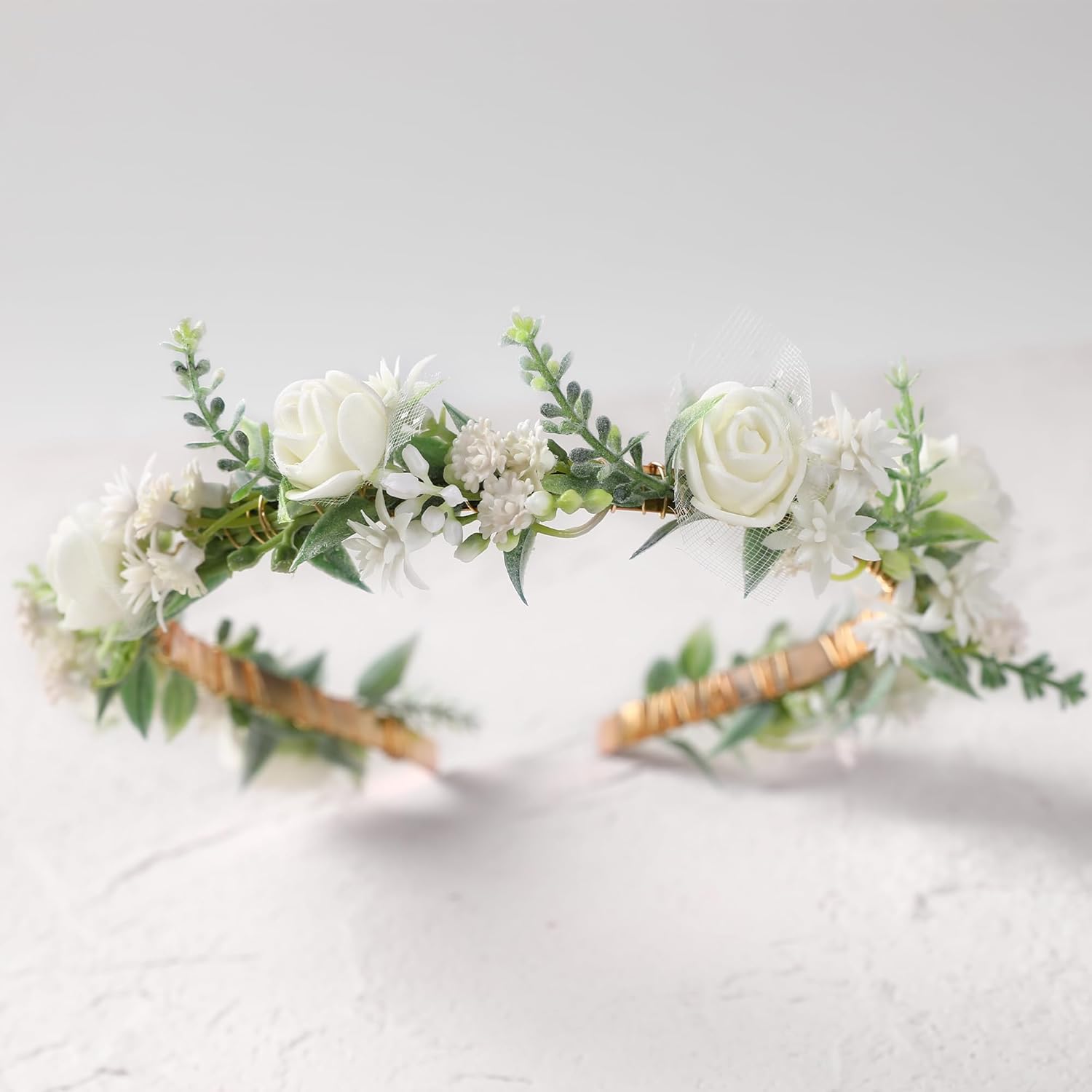 White Flower Crown Hairband - Rose Flower Headband for Women's Wedding, Party, Festival Decoration, Hair Styling Accessory - Image 6