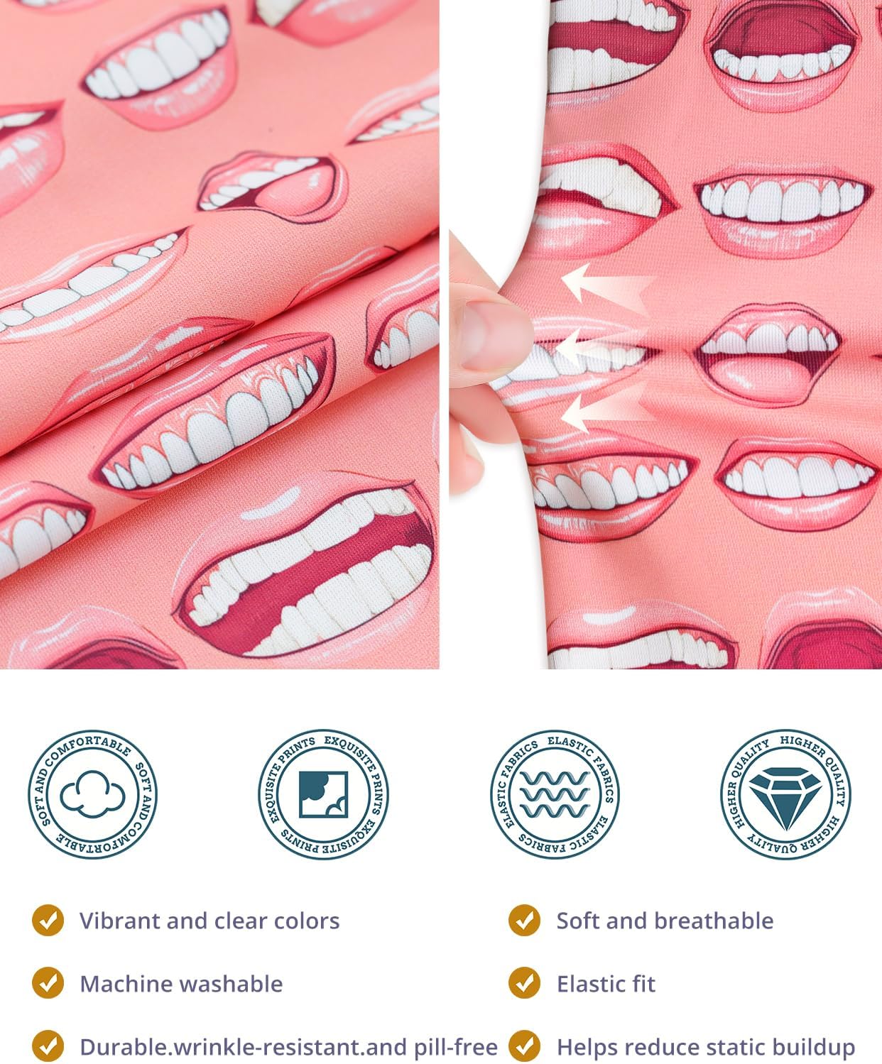 Teeth Double-Sided Printed Scrub Caps for Men and Women with Buttons, Adjustable Helps Reduce Static Buildup Medical Hats, Breathable Surgical Caps with Sweatband for Long Hours