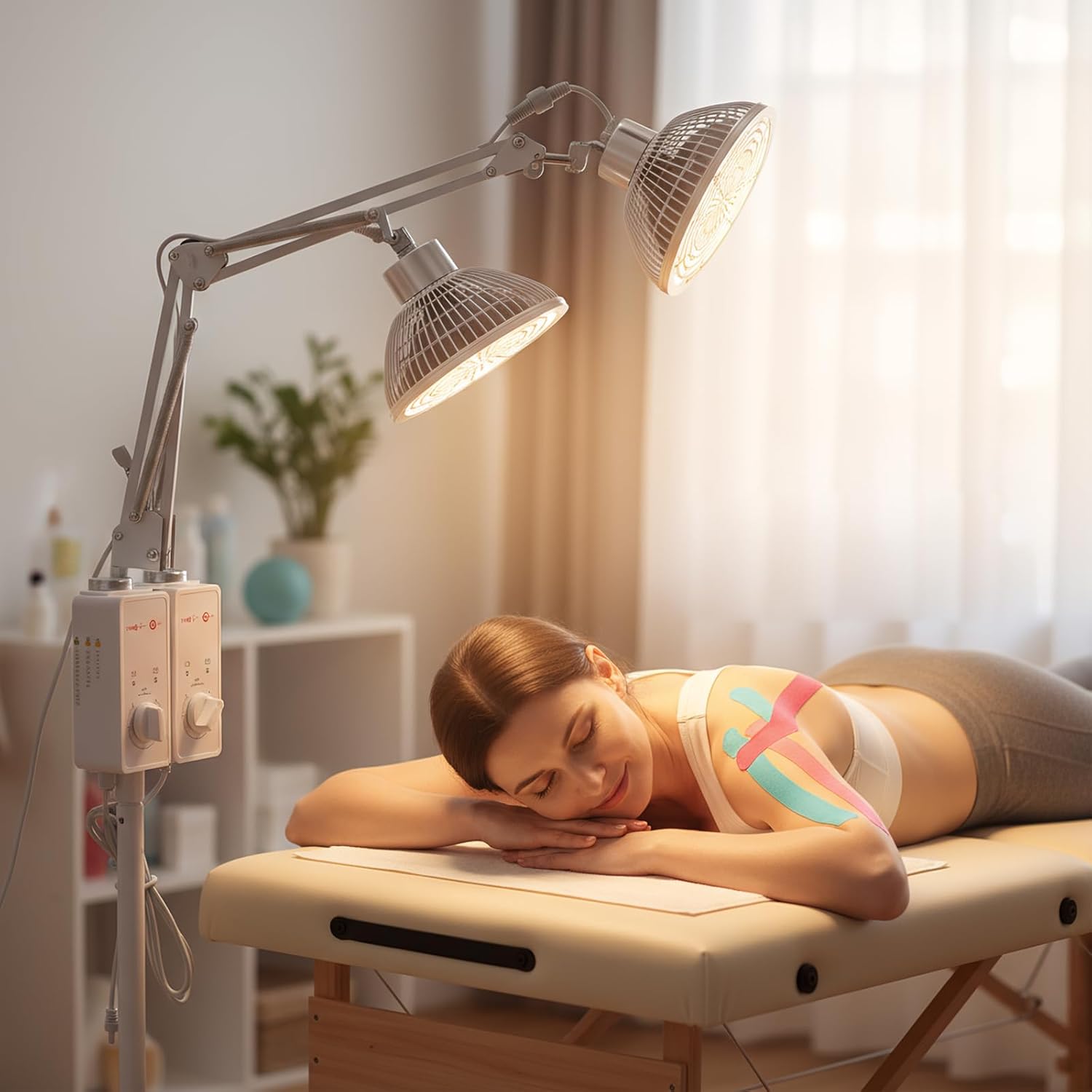 Super Dental USA 460W Heat Floor Lamp,360° Rotating Double Head Light,Adjustable Circulation Pain Relief Heating Device Pain Relief Device for Body Face