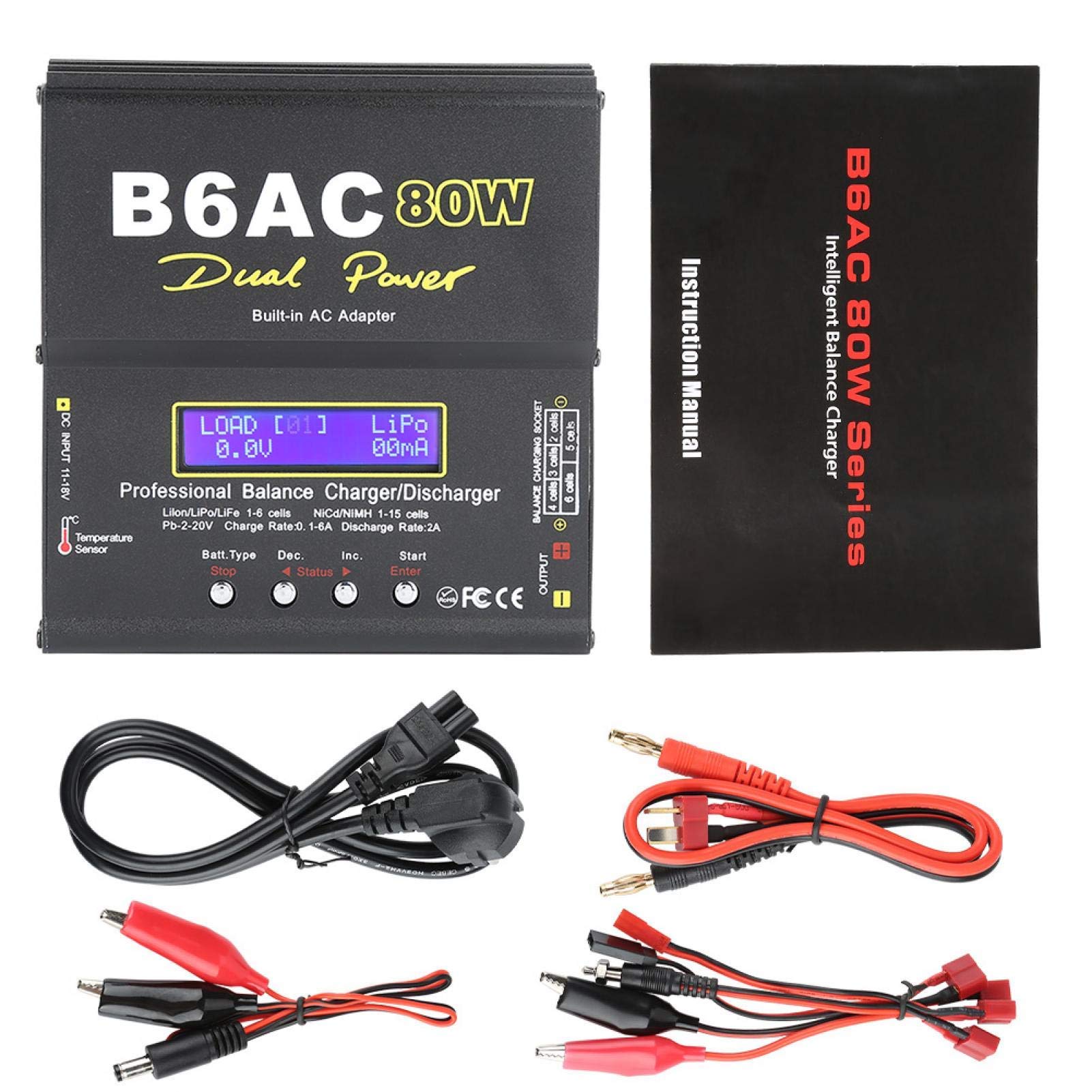 Cargador RC, B6AC 80W Digital LCD Balance Cargador Descargador para Li-Ion Li-Po NiCd Ni-MH RC Batería