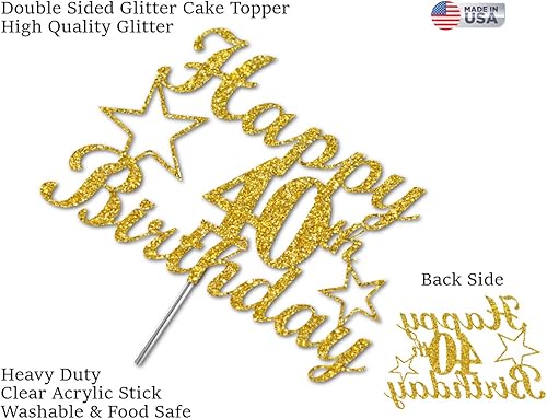 Miniatura 2 de Decoración para pastel de cumpleaños número 40 con purpurina dorada, ideas de decoración de fiesta, calidad premium, purpurina resistente de doble