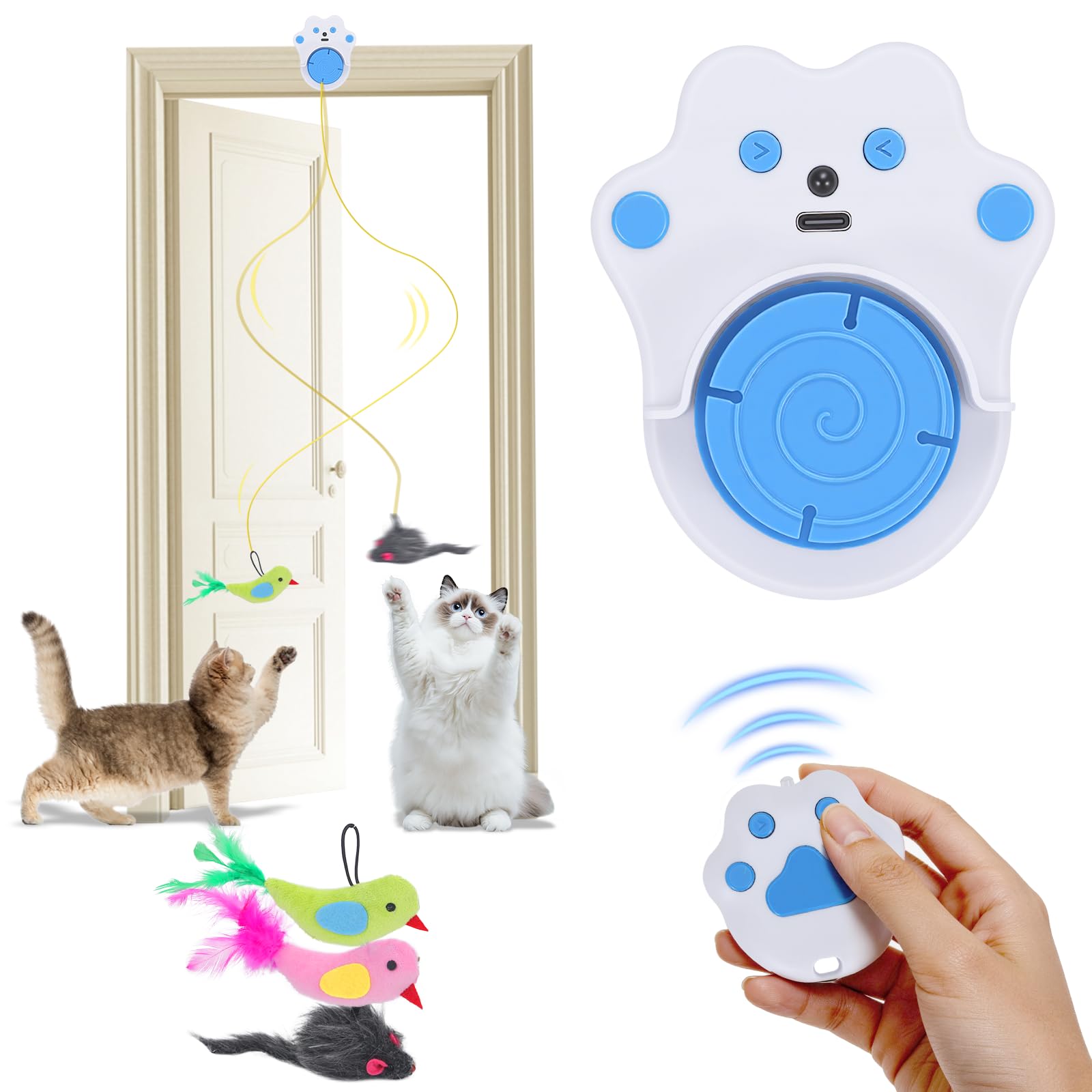 Juguete interactivo para gatos de interior con control remoto, 4 velocidades de salto ajustables, juguetes automáticos recargables para gatos adultos aburridos de interior, juguete de pájaro