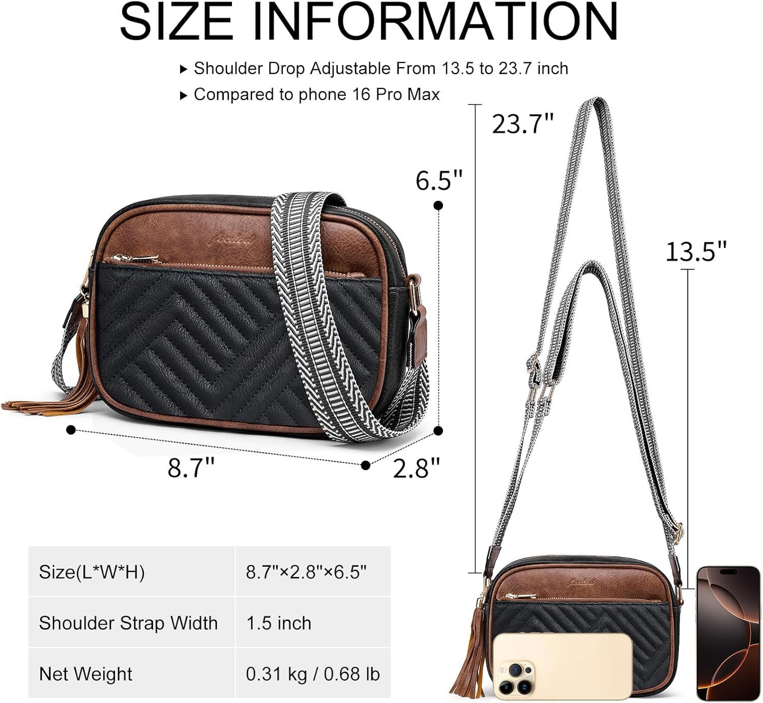 Crossbody Bags for Women Shoulder Handbags: Quilted Wallet Set Vegan Leather Purses with Tassel Adjustable Guitar Wide Strap - Image 5