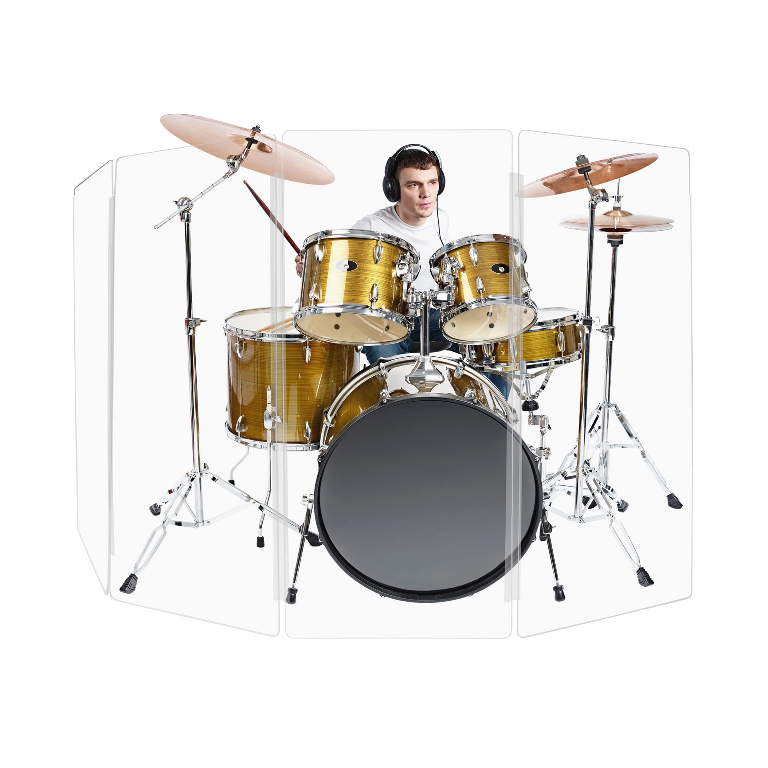 PENNZONI Drum Shield 4ft w/Plastic Hinges, Comes w/ 4 Drum Panels, & 3 Plastic Hinges, Premium Clear Acrylic Panels, Drum Screen