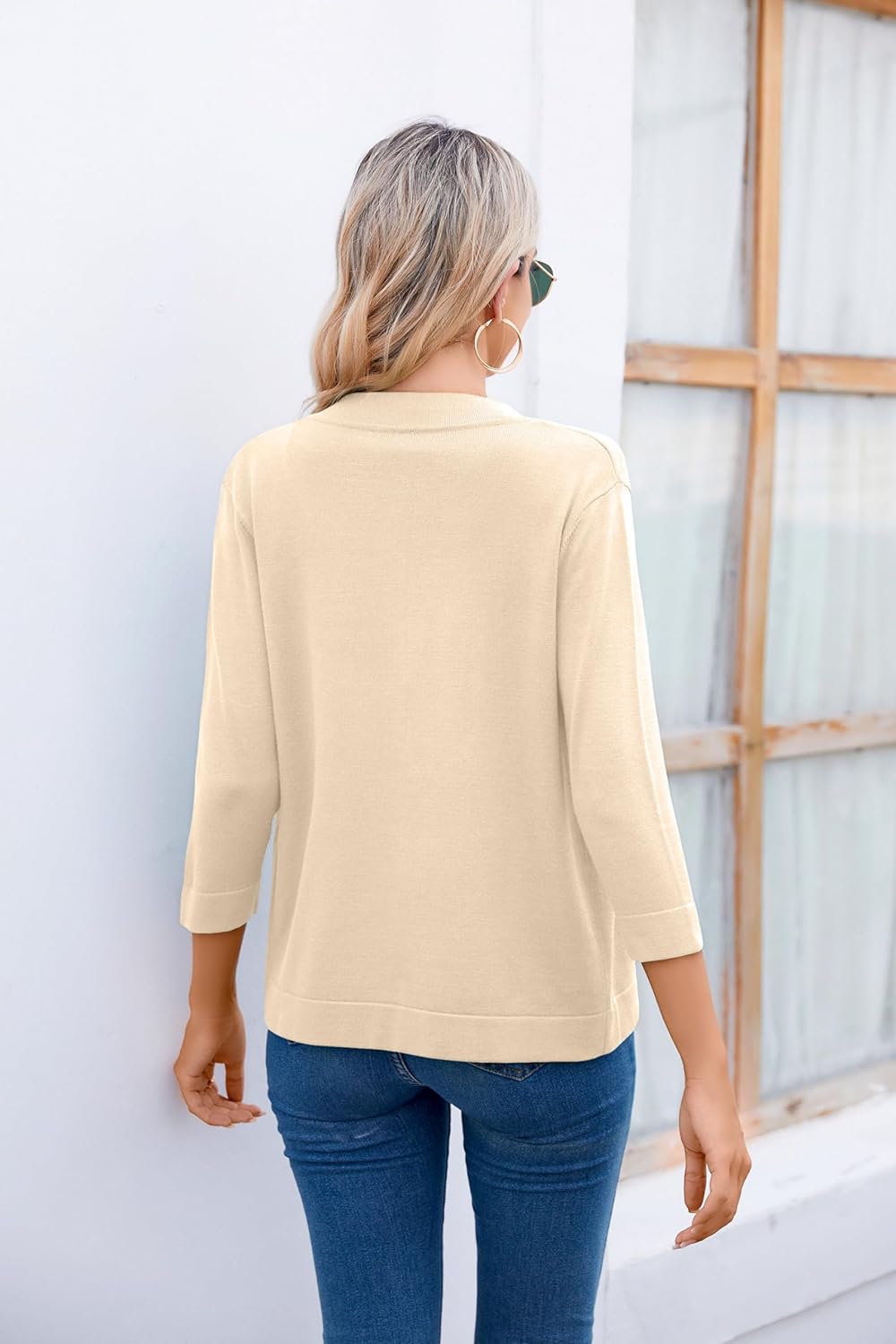 Bettysays Women's 3/4 Sleeve Open Front Cropped Cardigan Sweater Elegant Shrugs for Women - Image 2