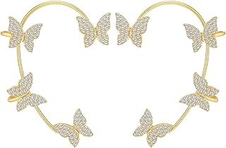 2 PCS Butterfly Ear Cuff Earrings for women No Pierced Zircon Butterfly Ear Cuffs Hanging Butterfly Earrings Ear Wrap Earrings for Teen Girls Women Mother Jewelry Set