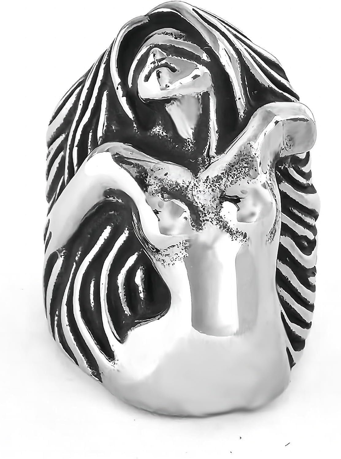 JAJAFOOK Gothic Biker Angel Rings for Men Vintage Heavy Stainless Steel Goddess Biker Womens Body Ring for Medusa Color Silver - Image 2