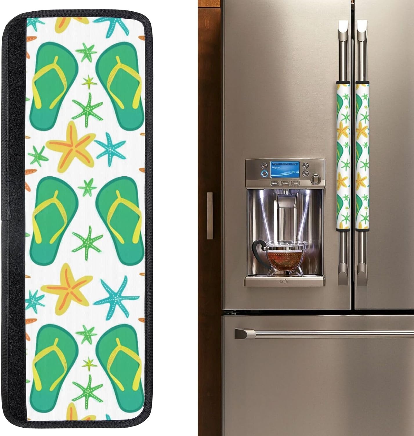 Refrigerator Handle Covers Green Flip-Flop Beach Starfish Fridge Handle Covers Set of 2 Refrigerator Door Handle Covers for Kitchen Decor Door Handle Covers for Oven Dishwasher