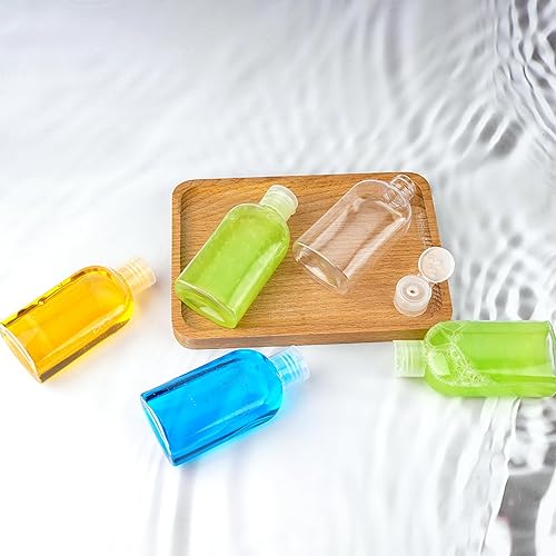 Miniatura 10 de Botellas vacías de plástico transparente para apretar, paquete de 9 botellas vacías de 3.4 onzas con tapa abatible, botella de viaje TSA para