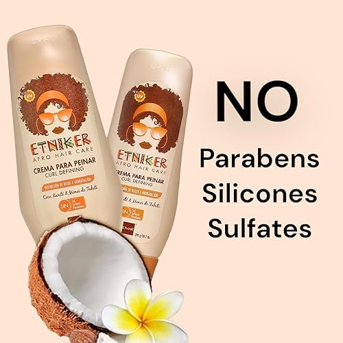Miniatura 8 de ETNIKER - Kit de definición de cabello rizado y ondulado con textura afro, gel, hidroelixir y crema de peinado | Control, nutrir, definir | Coco,