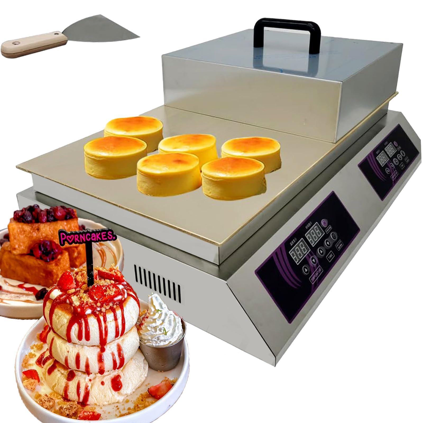 SENJINGHUA Commercial Souffle Machine Souffle Pancake Maker Dorayaki Baker Double Plate Electric Griddle Digital Display Muffin Maker 26.3x13.8in Copper Heating Sur face Fluffy Machine Dualhead