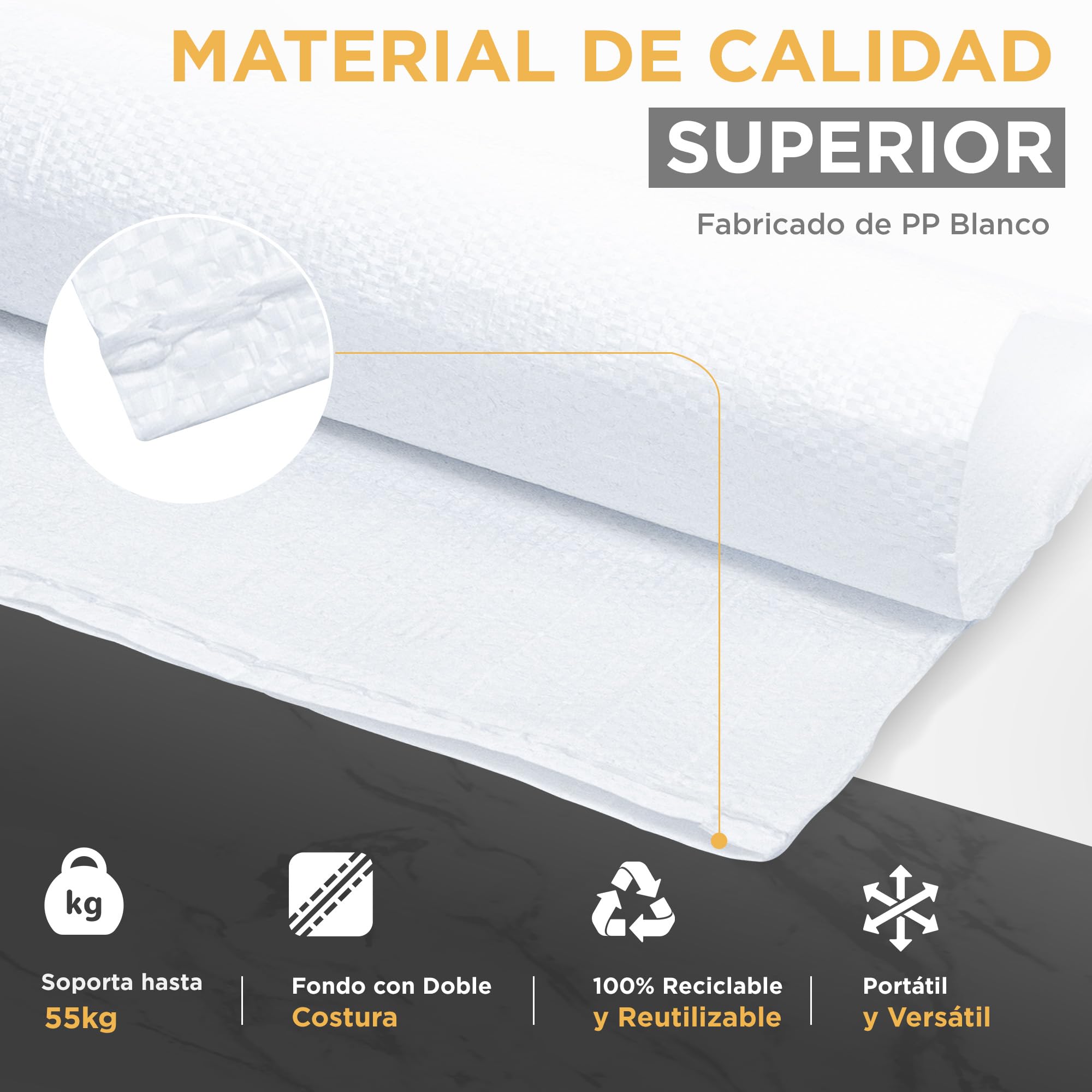 Pack 10 Sacos para Escombros | 55 x 95cm - Muy Resistentes (55kg) & Reutilizables | Saco de Escombros perfectos para Arena, Tierra, Jardin, Construcción y Hojas
