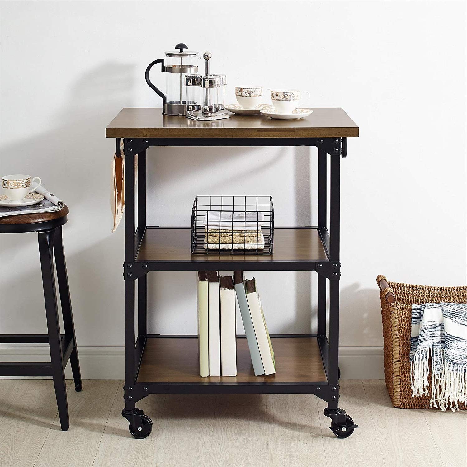 Buy Industrial Oak Kitchen Cart, Rustic Coffee Bar Cart, Kitchen