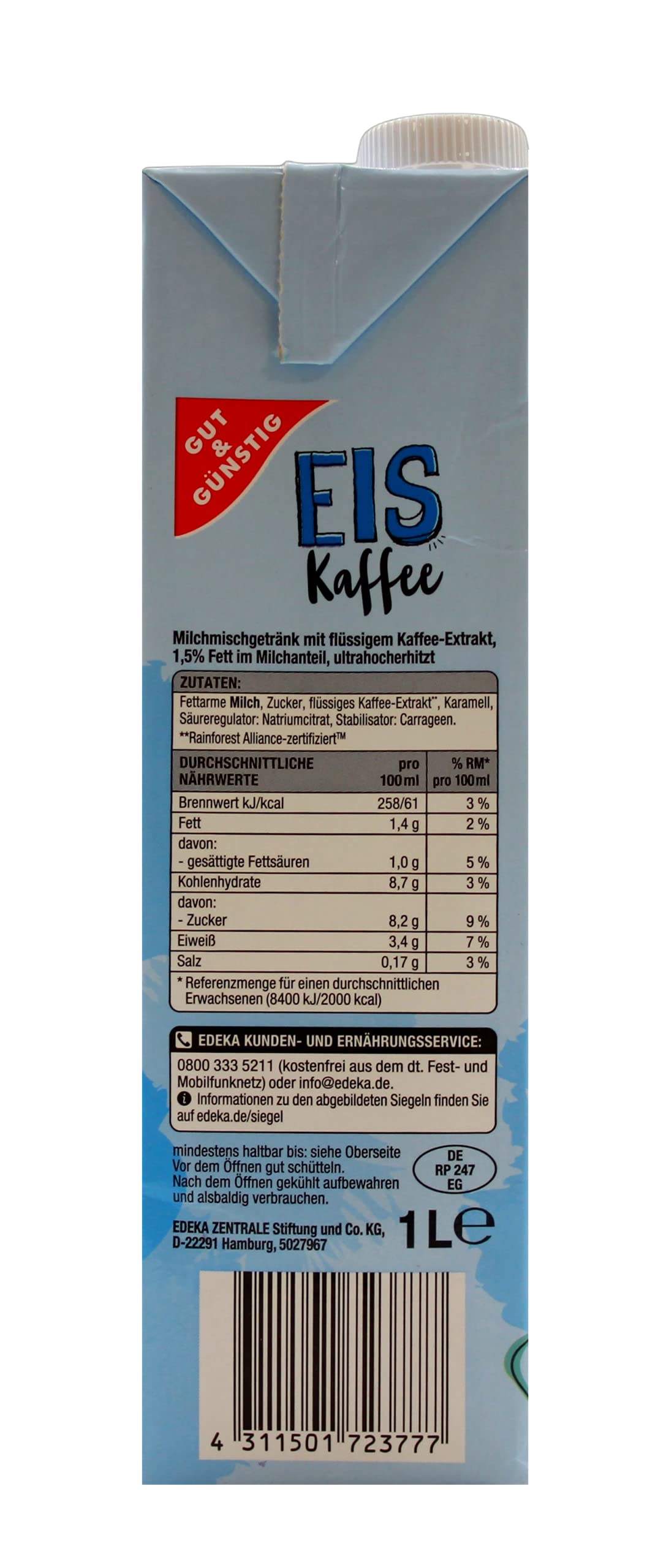 Gut & Günstig H-Eiskaffee 1,5 %, 12er Pack (12 x 1 l)