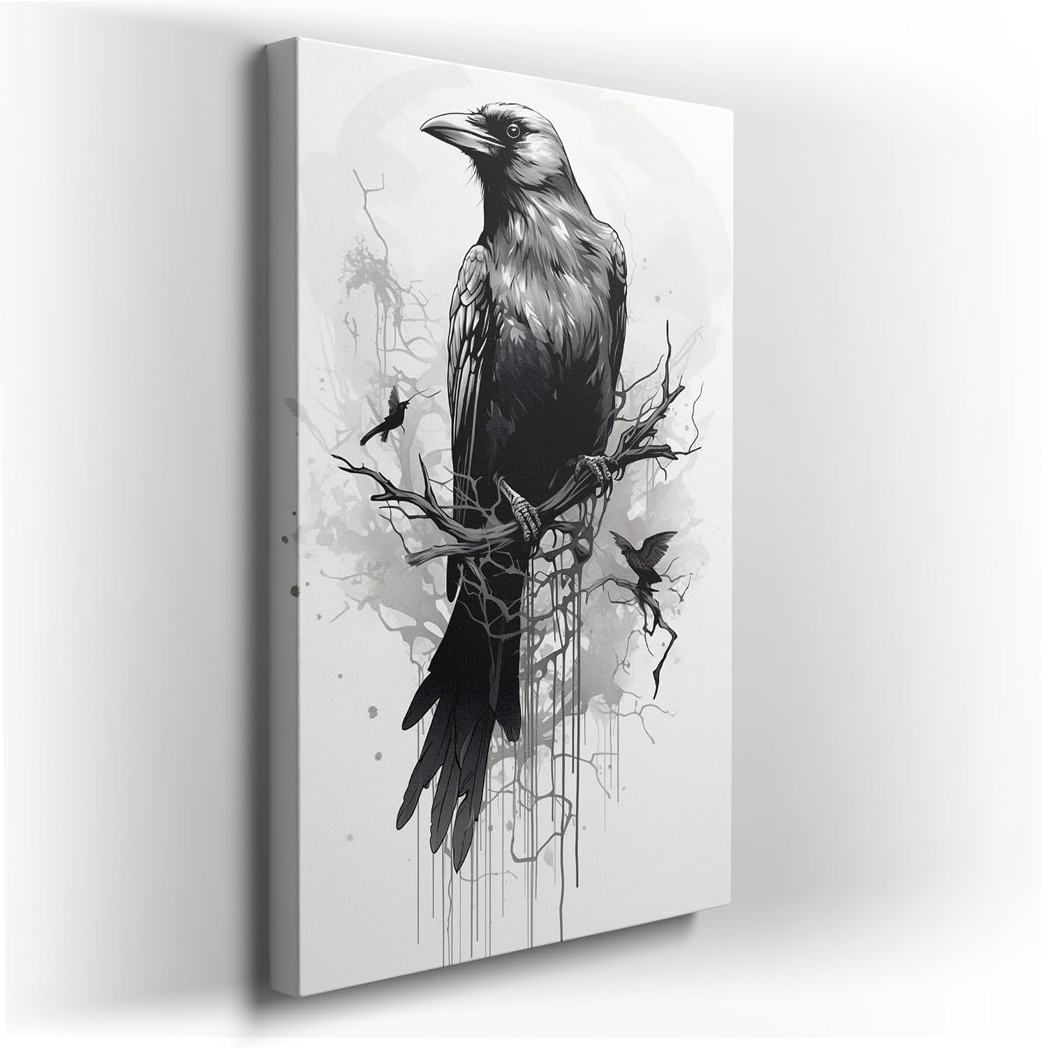 Canvas for Living room. Mystic Shades of Monochrome A Crow's Silhouette in Abstract Twilight, 27 x 18 inch Canvas Wall Art - Ready to Hang - 69x46 cm (27x18 inch)