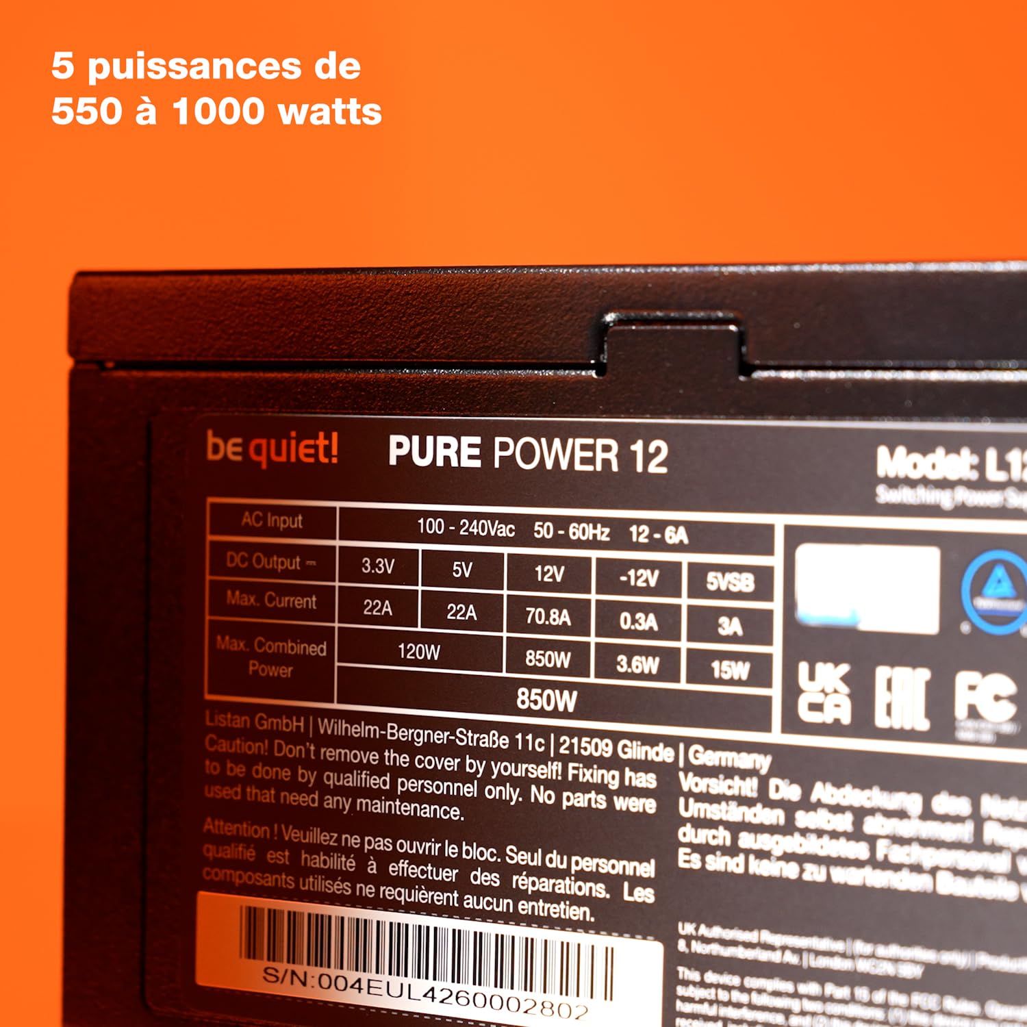 be quiet! Pure Power 12 650W Alimentation, Certification 80 Plus® Gold, Alimentation ATX 3.1, Ventilateur 120 mm Ultra Silencieux signé be quiet!, Technologie LLC, Un Rail Massif 12 V