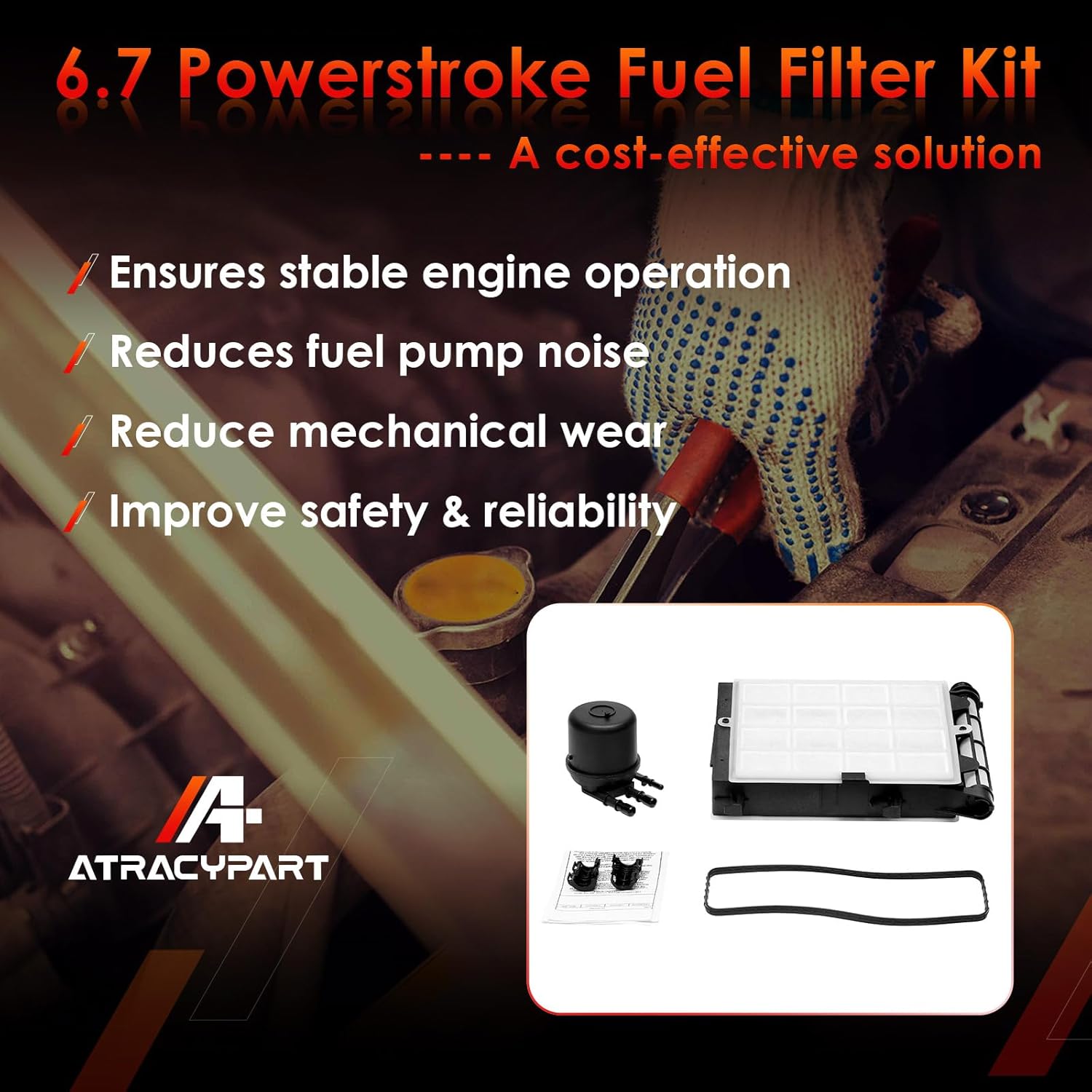 6.7 Powerstroke Fuel Filter Element, Compatible With 2017-2025 Ford F-250, F-350, F-450, F-550 Super Duty V8 Engine, Replaces# FD-4624, FD-4625, HC3Z-9N184-B