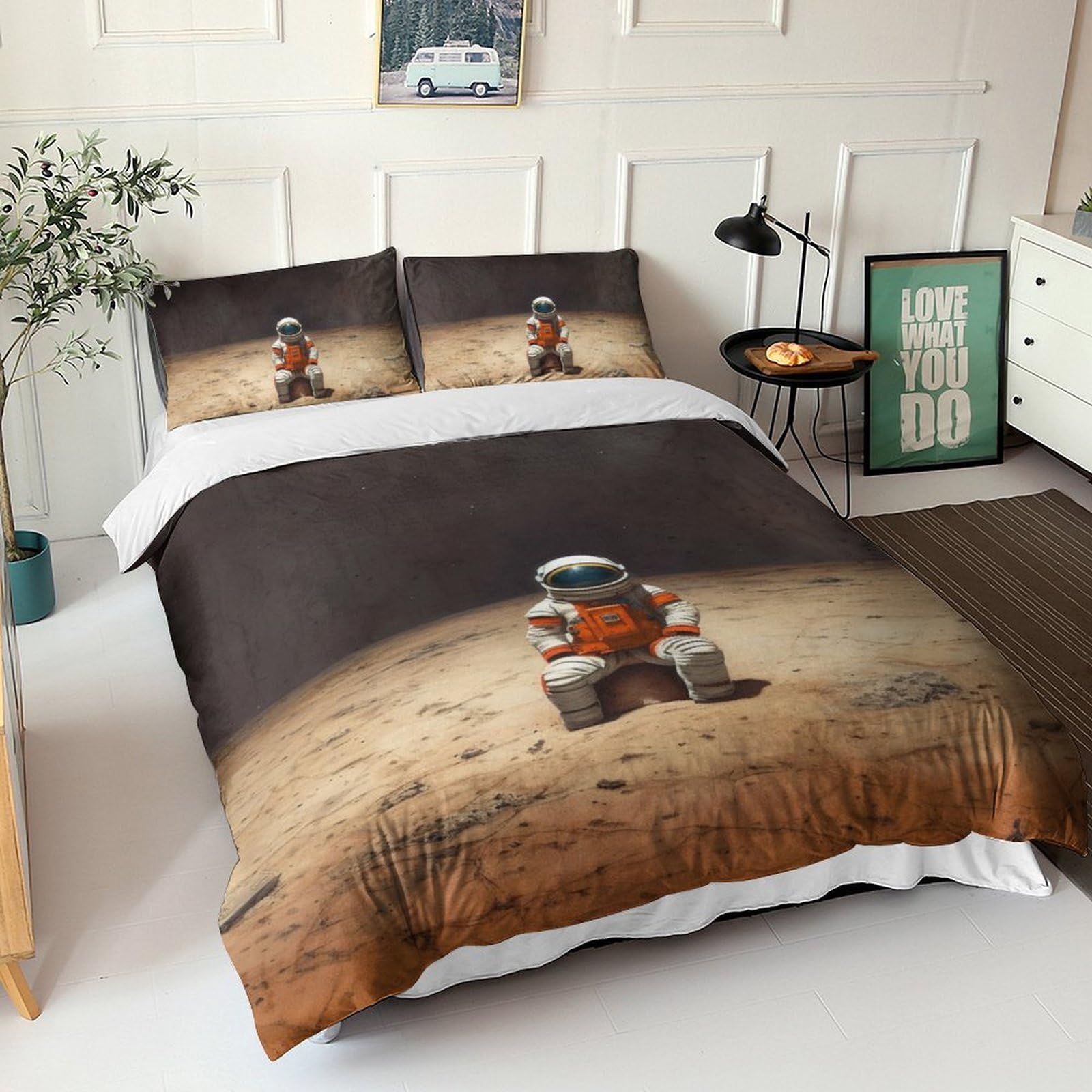 Housse de couette astronautes 3 pièces parure de lit King en microfibre impression 3D
