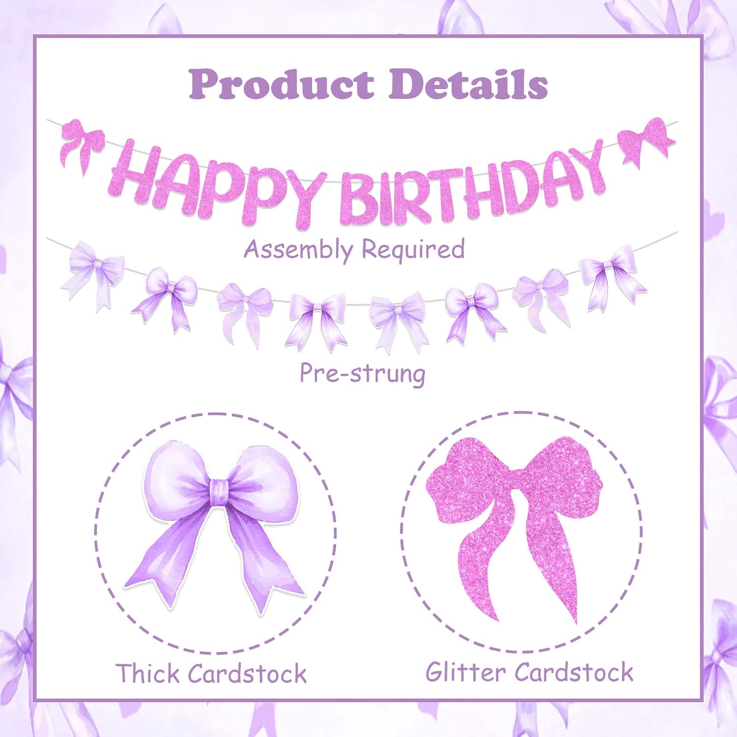 Purple Bow Birthday Party Decorations Bow Happy Birthday Banner Cake Topper Bowknot Garland Banner Bday Decoration Bow-Tie Party Decorations Bowknot Party Decor Balloons for Girls
