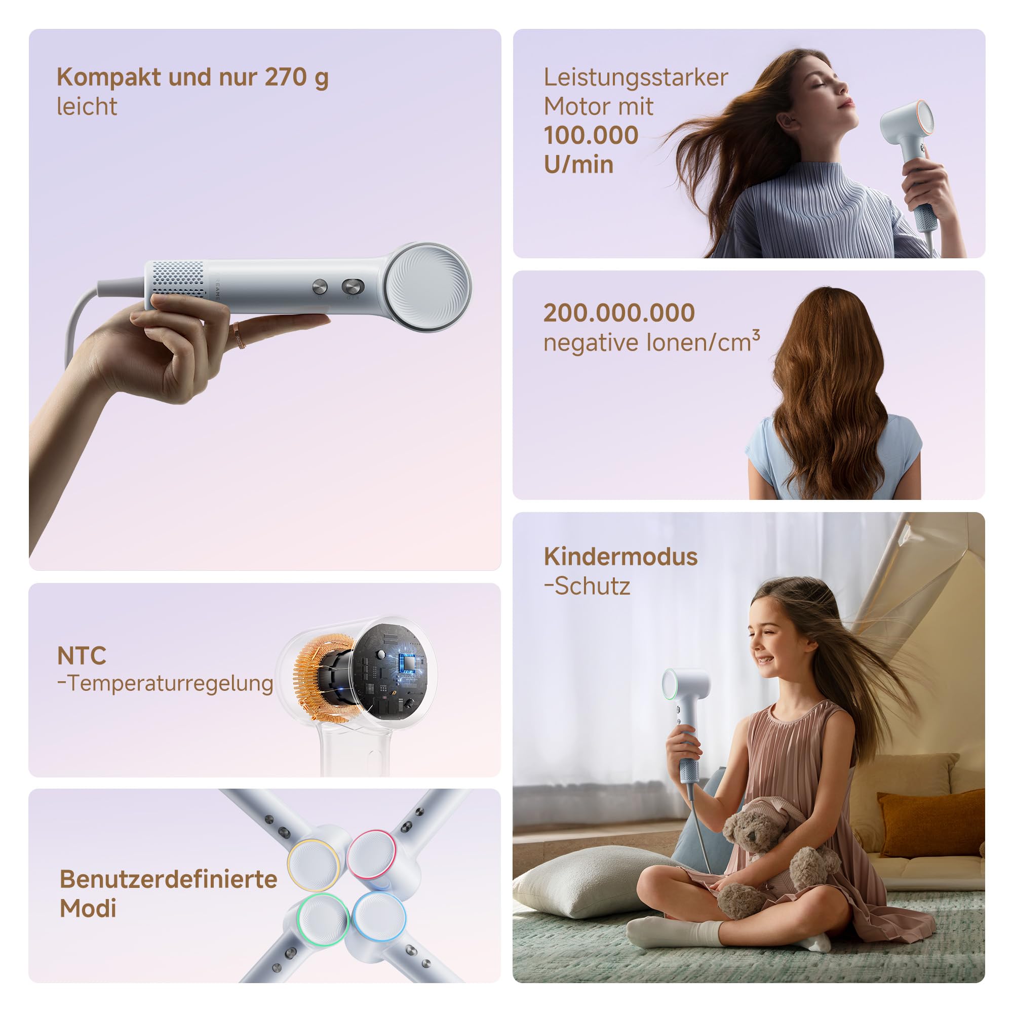 DREAME Mini Highspeed Haartrockner, 270 g, Schnelltrocknen