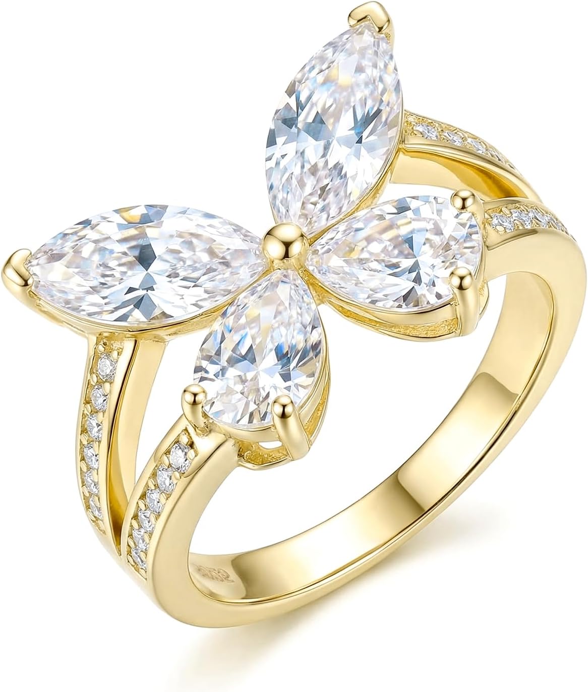 925 Sterling Silver Butterfly Rings for Women,Hypoallergenic 14K Gold Plated Chunky Band Rings With Cubic Zirconia Promise Ring for Her Jewelry Gifts