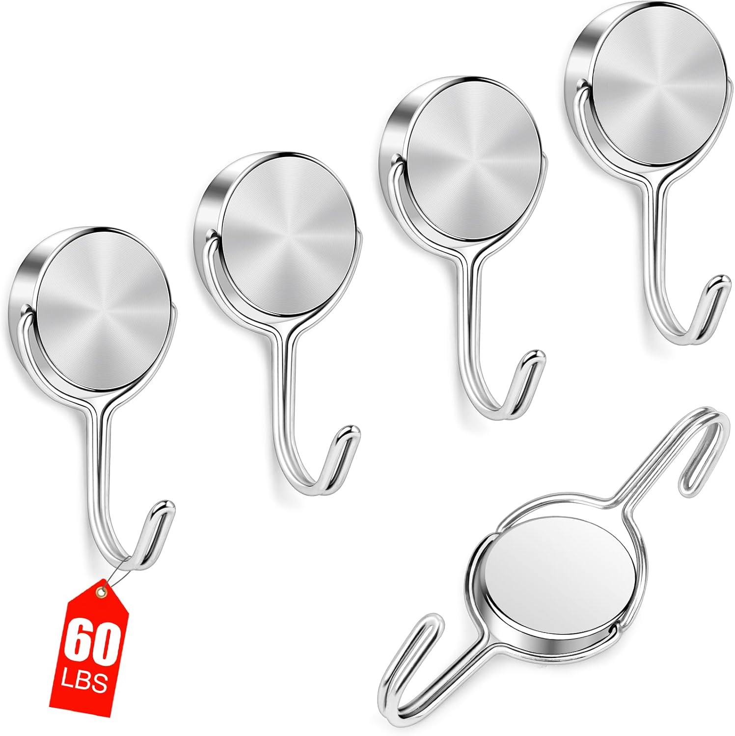 Swivel Swing Magnetic Hooks, 60LBS Heavy Duty Magnetic Hooks for Hanging, 4 Pack Extra Earth Magnets with Hooks Magnetic Grill Hanger for Storage