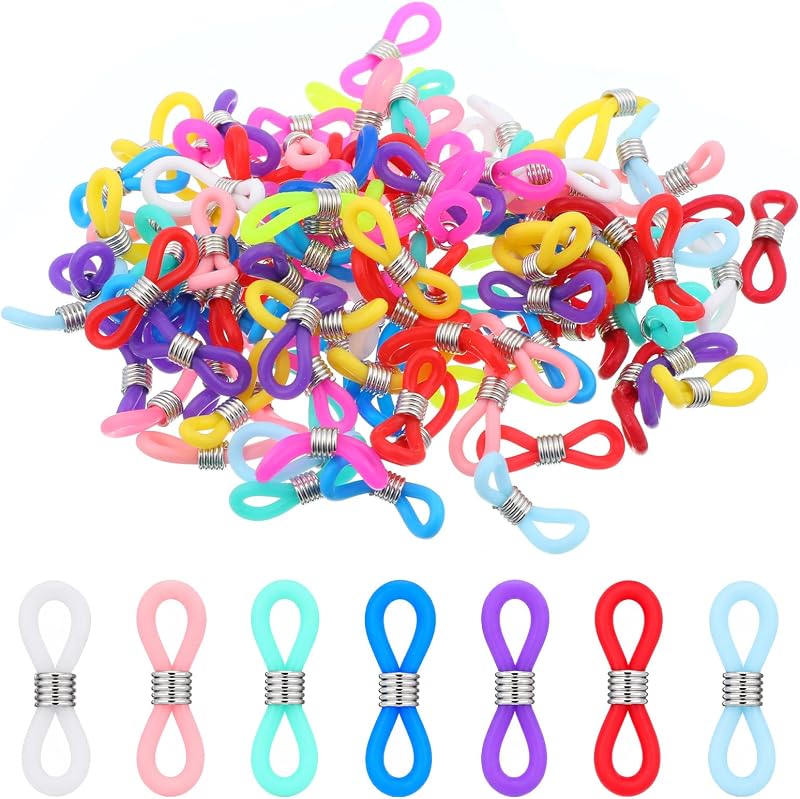 Extremos de cadena de lentes, 100 piezas Conector de cadena de lentes de silicona ajustable Cadenas de lentes antideslizantes Lazos de goma Retenedor de correa de lentes para lentes Soporte de lentes de sol Cadenas de collar, colores mezclados