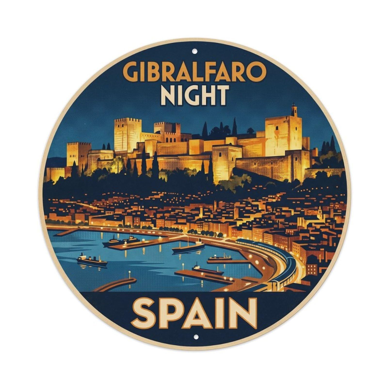 Malaga Gibralfaro Night Spain Landmark Travel Metal Tin Sign