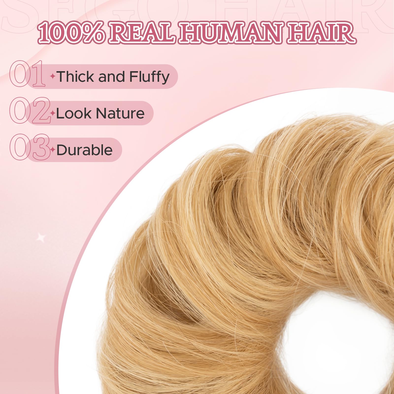 SEGOHAIR 17G Messy Bun Scrunchies Human Hair Curly Wavy Donut Hairpiece for Women Girls Light Blonde Mixed Bleach Blonde Hair Bun Maker Elastic Real Remy Donuts Updo Chignon - Image 2
