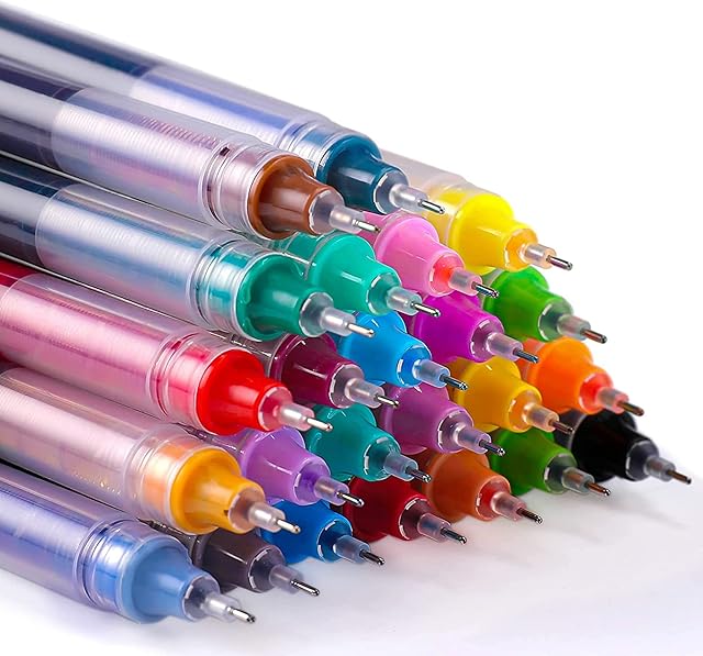 RIANCY 24 Pieces Rolling Ball Pens, Quick-Drying Ink 0.5 mm Extra Fine Point Pens Liquid Ink Pen Rollerball Pens (Black, Rose Red, Blue, Purple, Orange, Yellow, Dark Blue, Haze Blue, Red and Green)