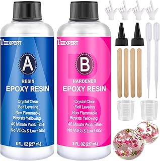 Teexpert Epoxy Resin Kit 16oz, Self-Leveling, Crystal Clear & Bubble-Free Epoxy Resin, Coating and Casting Resin for DIY Art, Jewelry, Coasters, Molds - 1:1 Easy Mix (8oz Resin and 8oz Hardener)