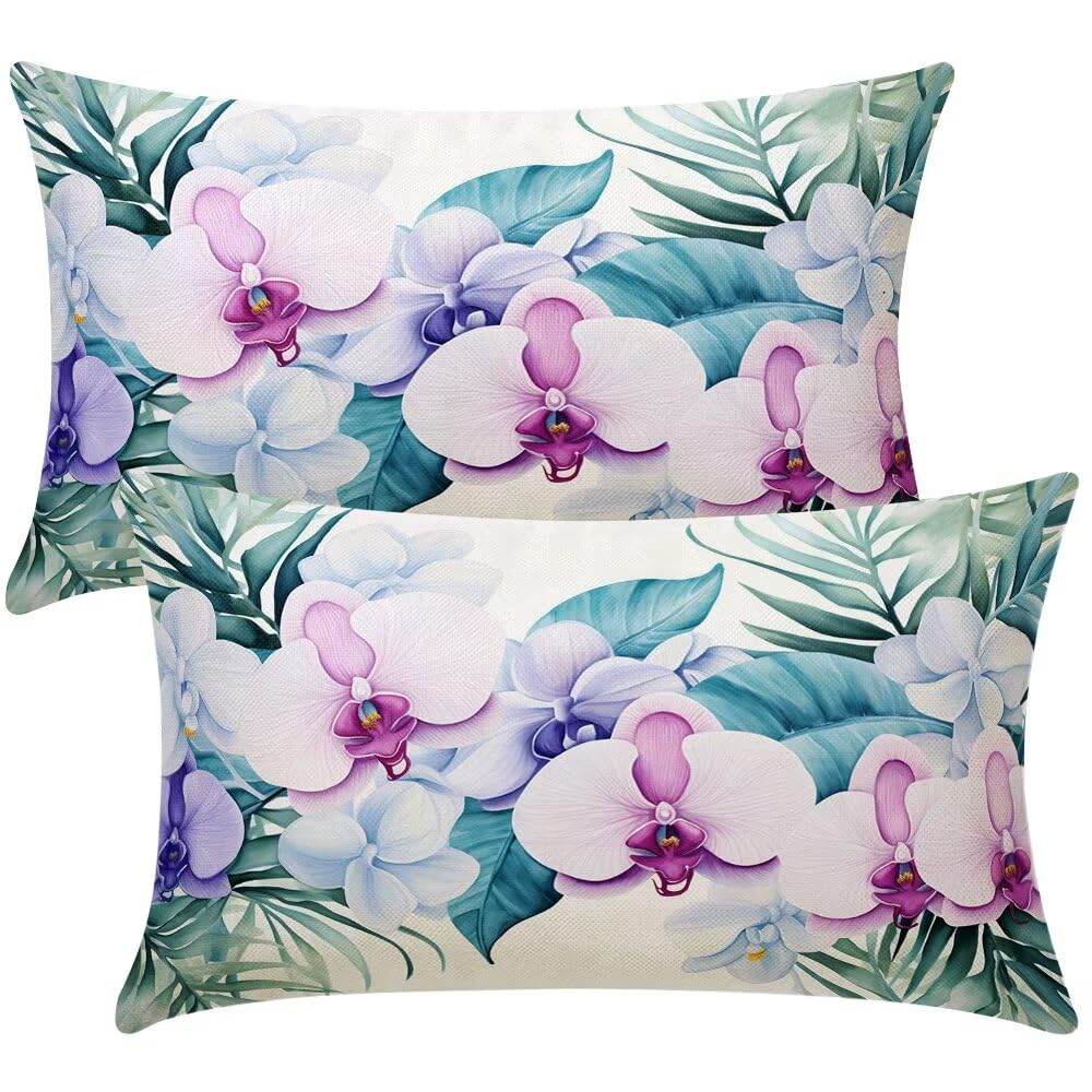 Cushion Covers 20cm x 30cm Plants Cushion Cover 8 x 12 Inches Pack of 2 Throw Pillow Covers Spring Flowers Sofa Cushions Polyester Linen Pillowcases for Couch Living Room Bedroom Home Decor -SC501