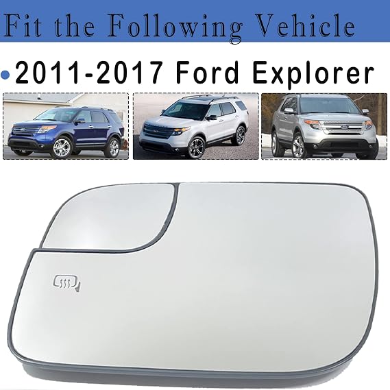 Left Side Mirror Glass Compatible with Ford Explorer 2011 2012 2013 2014 2015 2016 2017 Driver Side Heated Mirror Glass BB5Z17K707A BB5Z17K707B Convex Mirror with Backing Plate