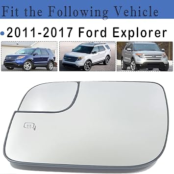 Left Side Mirror Glass Compatible with Ford Explorer 2011 2012 2013 2014 2015 2016 2017 Driver Side Heated Mirror Glass BB5Z17K707A BB5Z17K707B Convex Mirror with Backing Plate
