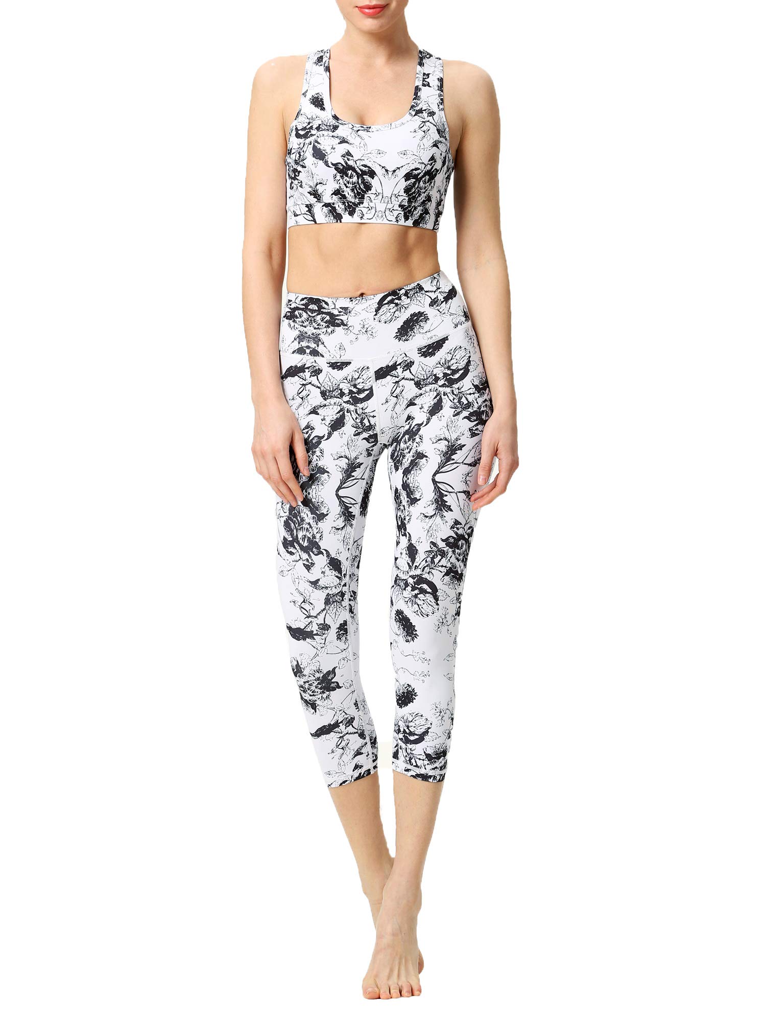 FLYILY Leggings da Donna per Yoga Corsa Allenamento Controllo Pancia Pantaloni 3/4 Fitness Pantaloni da Sportivi