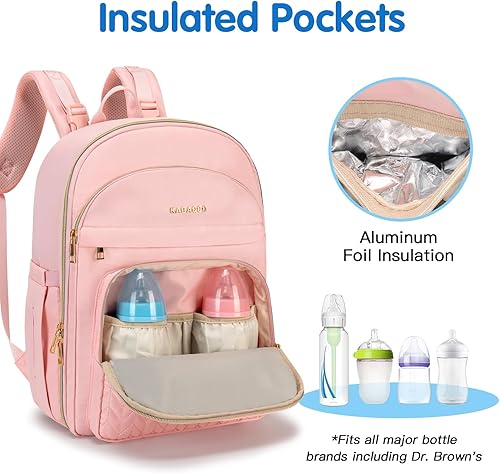 Miniatura 3 de KABAQOO Mochila para pañales de bebé, mochila impermeable para pañales para mamá y papá con cambiador, bolsillos aislados y correas para cochecito,