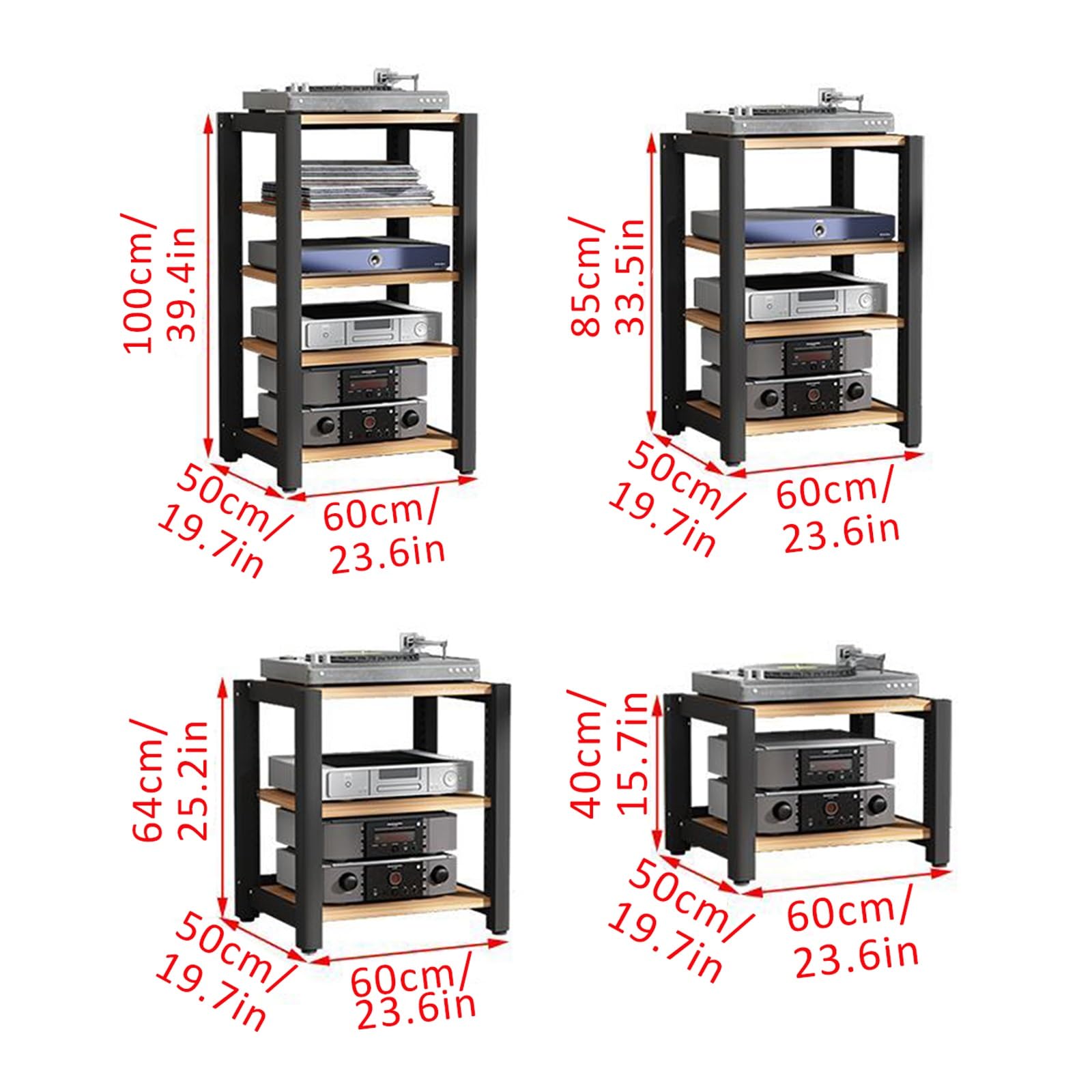 Supporto angolare a 4 ripiani per dischi in vinile e espositore per giradischi, console di gioco, accessori per console di gioco, mensola per intrattenimento (60 x 50 x 100 cm)