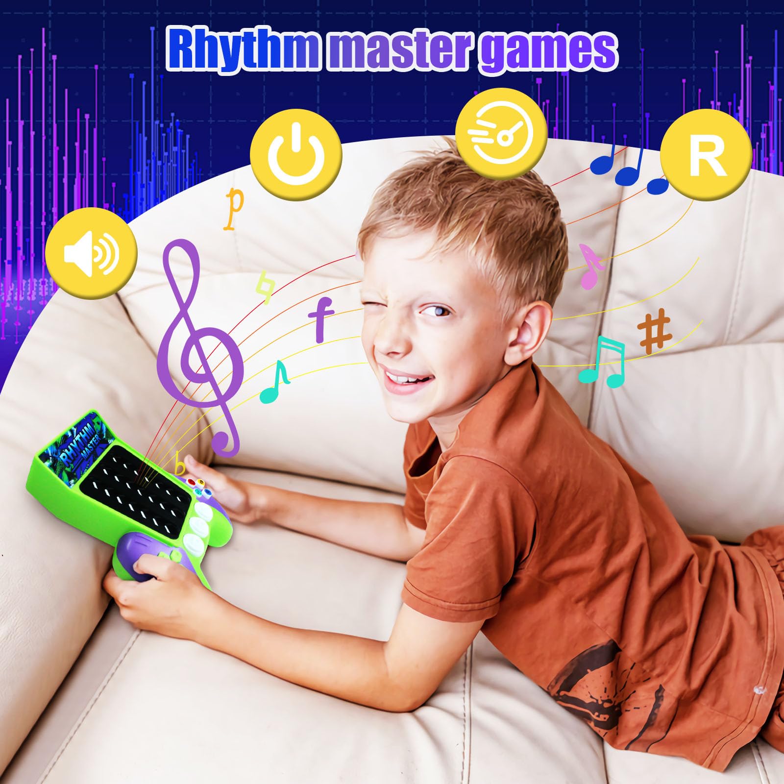 Mesen Maszyna do gier rytmicznych dla dzieci, Music Rhythm Game Machine, Quick Push Popular Games Master, ręczna konsola do gier z muzyką i lampkami, dla dzieci w wieku od 3 do 12 lat (szara)