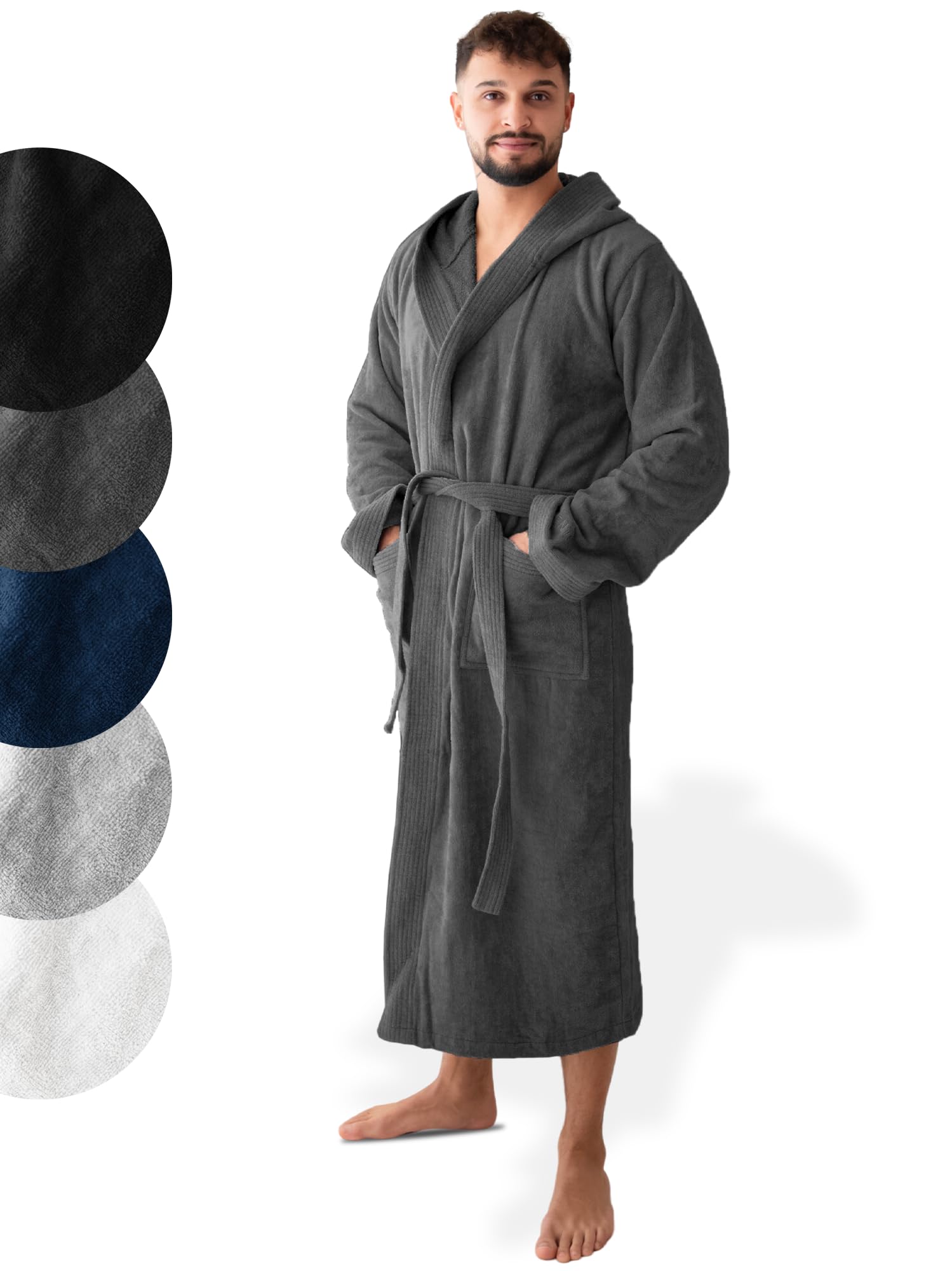 Herren Bademantel Frottee Velour 100% Baumwolle mit Kapuze Weich M bis XXL – Kuscheliger Bademantel, Soft, Waschbar, Komfortabel, Hohe Qualität