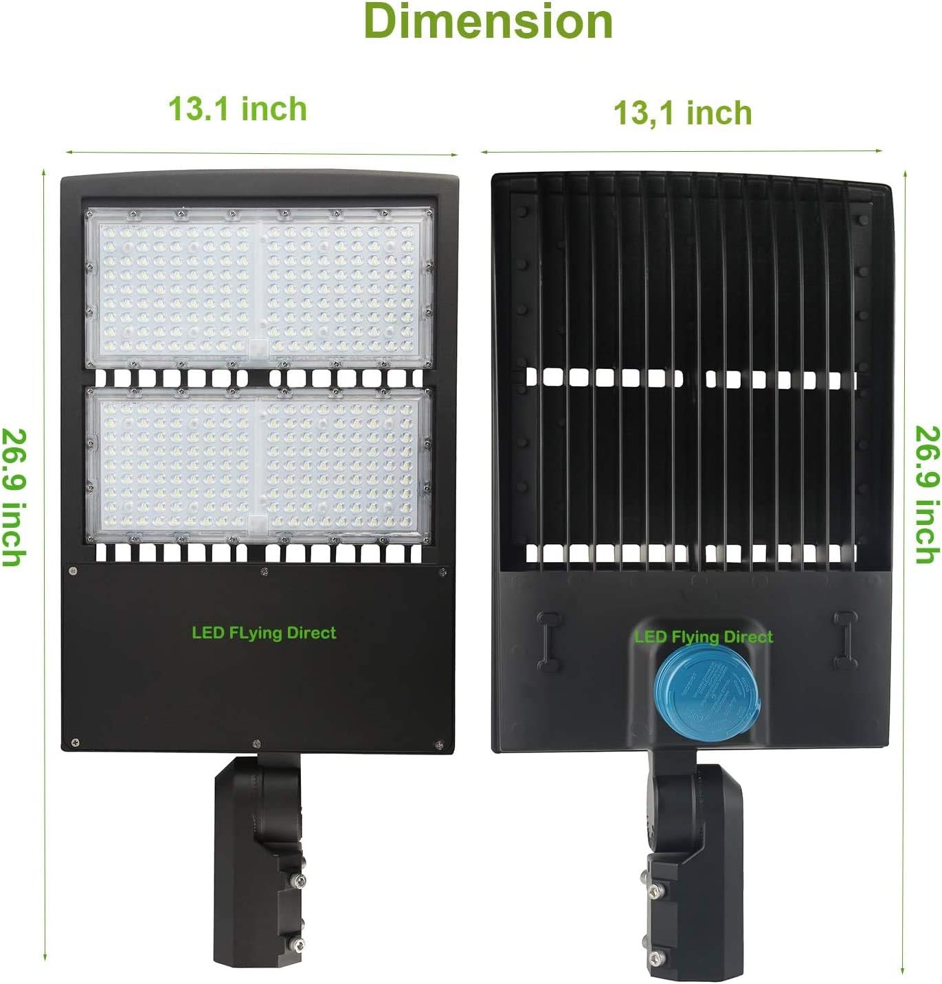 LED Parking Lot Light 300W/240W/200W Selectable, Up to 42000LM, Dusk-to-Dawn Photocell, Shoebox Pole Light, 1-10V Dimmable, 5000K, 100-277V AC, Surge Protection, UL & DLC Listed, Slip Fitter Mount