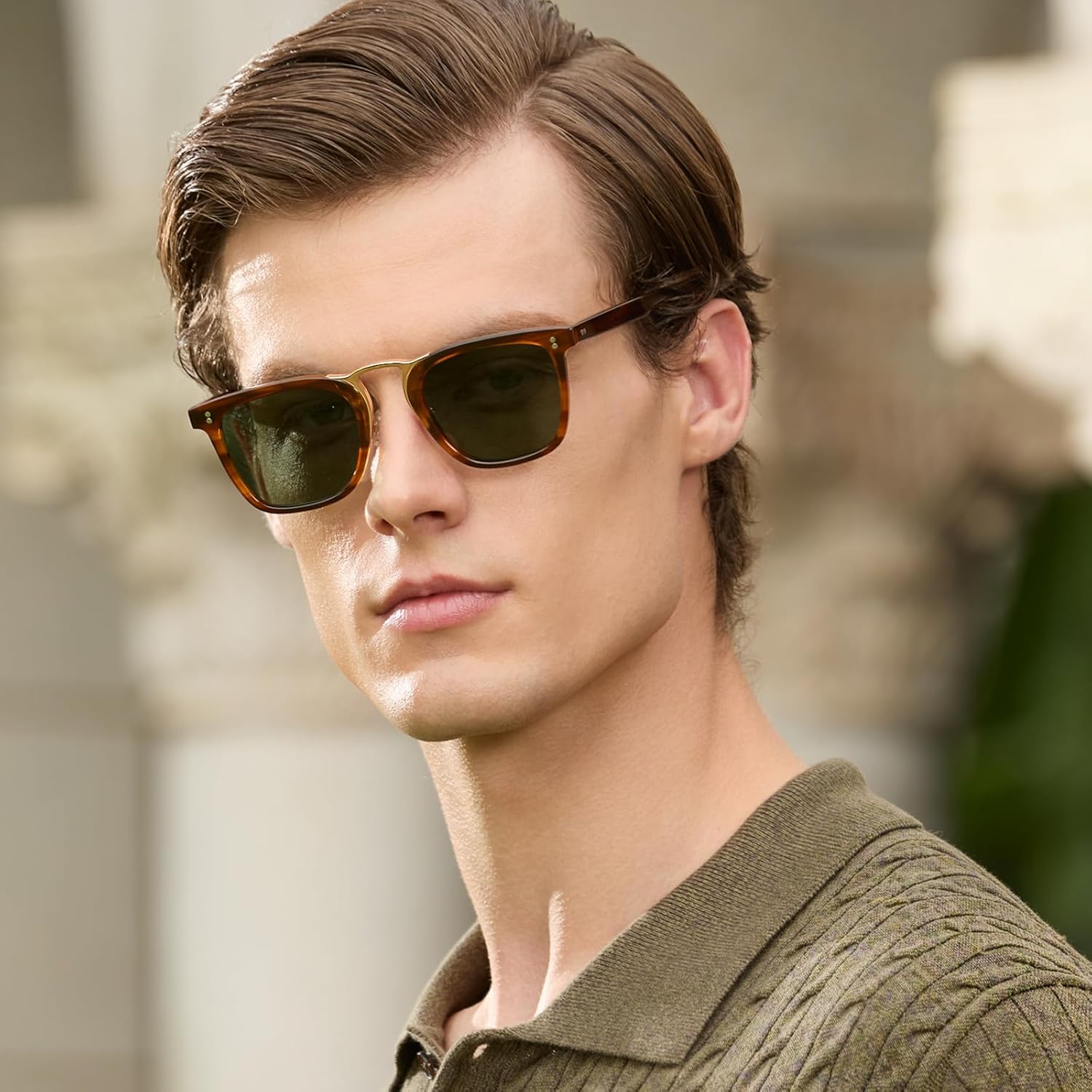 CARFIA Metal Bridge Acetate Polarized Sunglasses for Men UV400 Protection Classic Retro Style CA5107