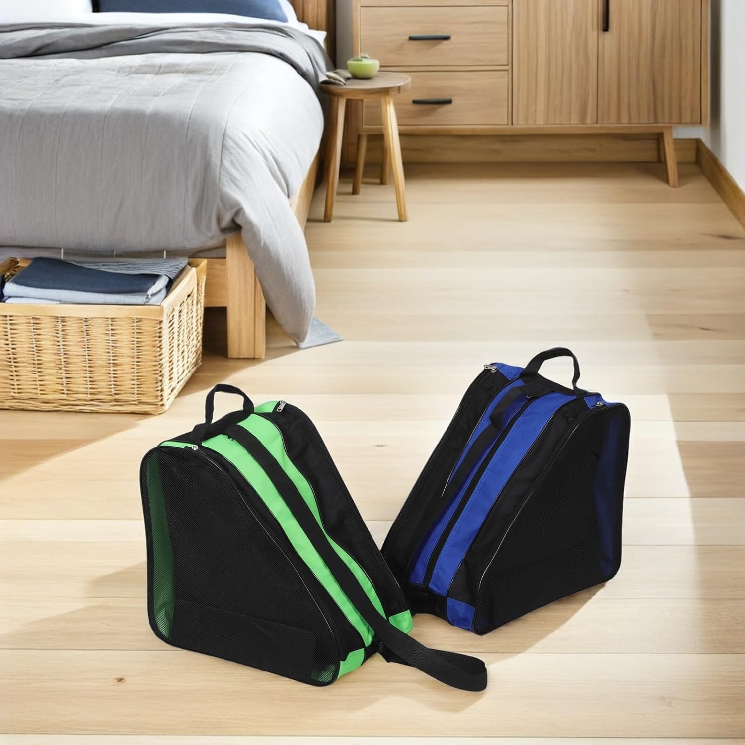 2pcs Roller Skate Bag, Breathable Roller Shoe Storage Backpack with Thickened Fabric, Dual Color Blue and Teal, Suitable for Inline and Quad Skates, Winter Sports Carry