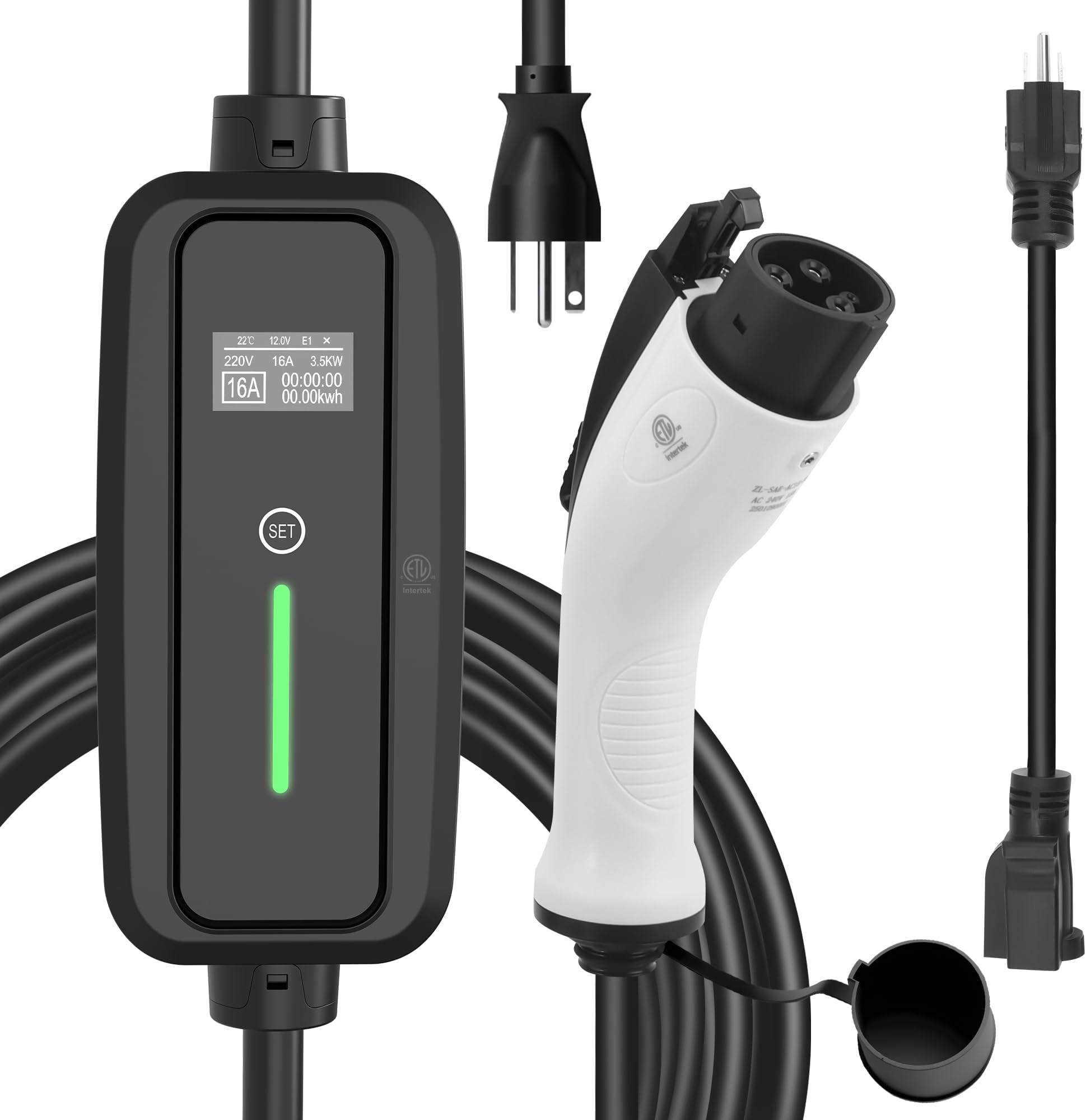 Level 1&2 EV Charger，Max 16Amp 95-240V, Electric Vehicle Portable Charger with 25FT Cable,NEMA 6-20 & NEMA 5-15 Plug,Home EV Charging Station,for J1772 EVs ONLY