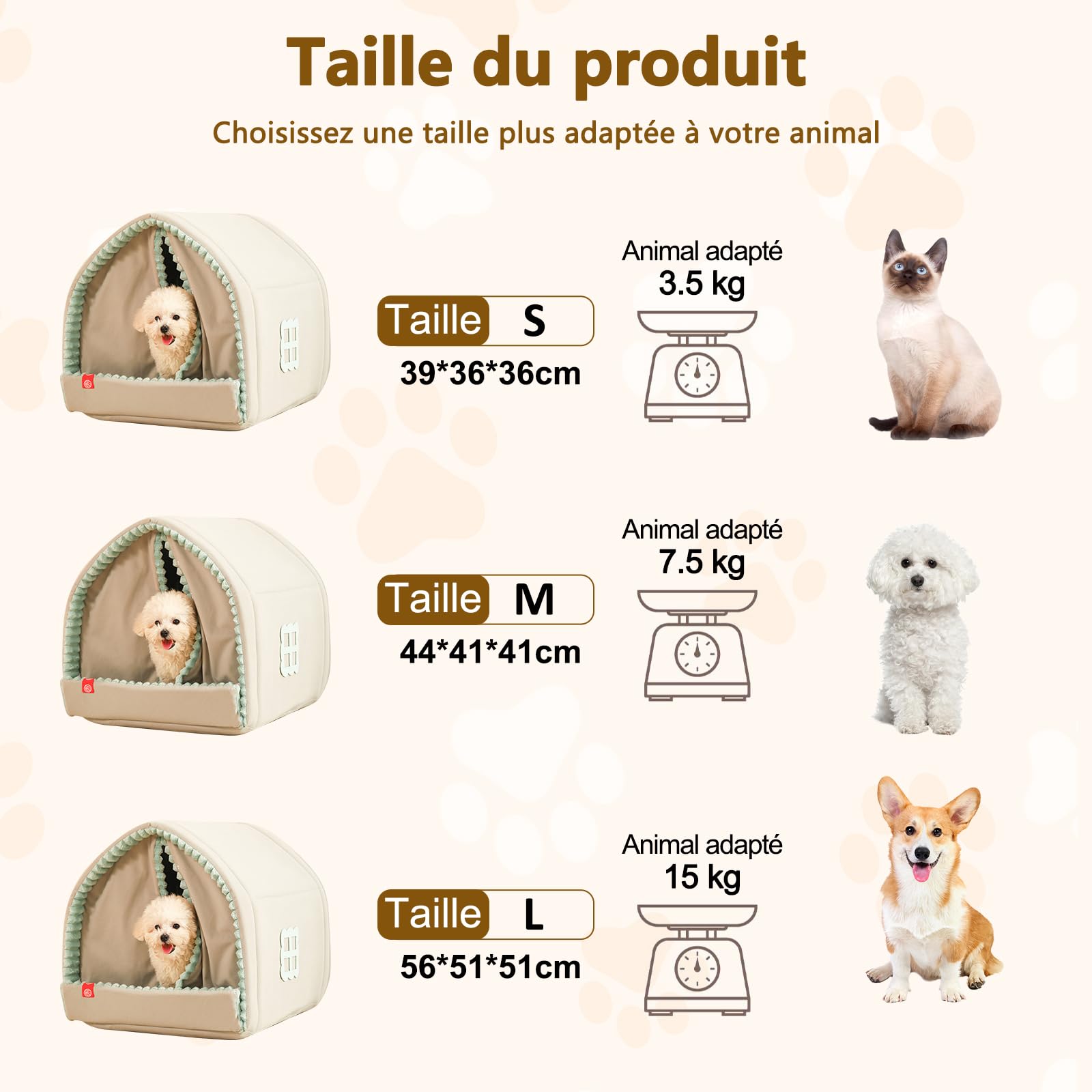 Galatée Lit-Grotte pour Chat, Maisonnette Mignonne pour Chat, Cachette Pliable pour Animaux De Compagnie, Tente Douce Et Chaude pour Animaux, Tente d'hiver Chaude pour Chien(M)