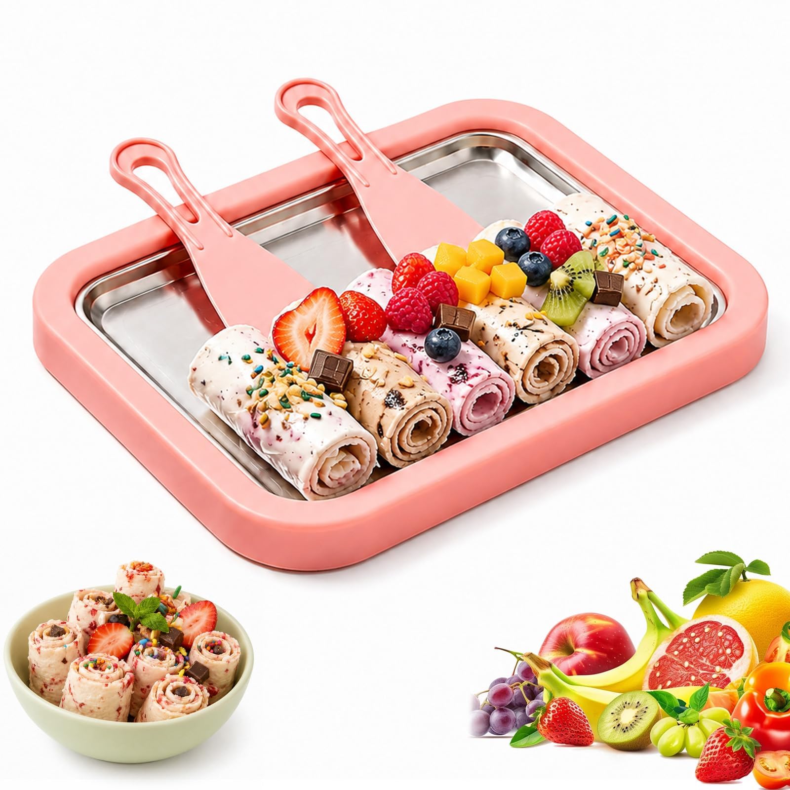Roller Maker Pan, Heladera Instantánea Fabricante Helados Helado Roller Maker Pan Placa de Rollos de Hielo Pink