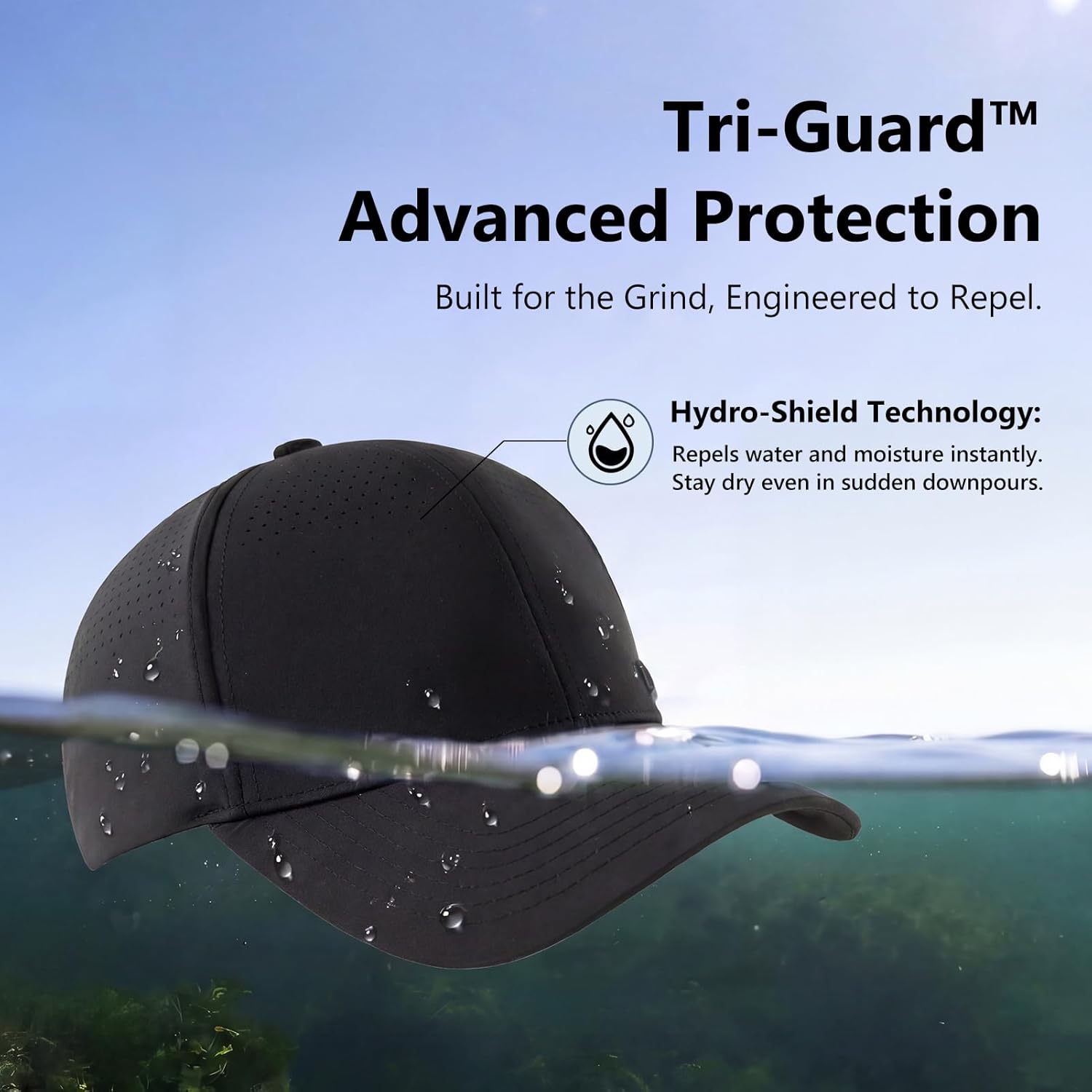 TOP-EX Performance Baseball Cap Water-Resistant Beathable Golf Running Cap Laser Cut Mesh Ball Curved Brim Snapback Hat