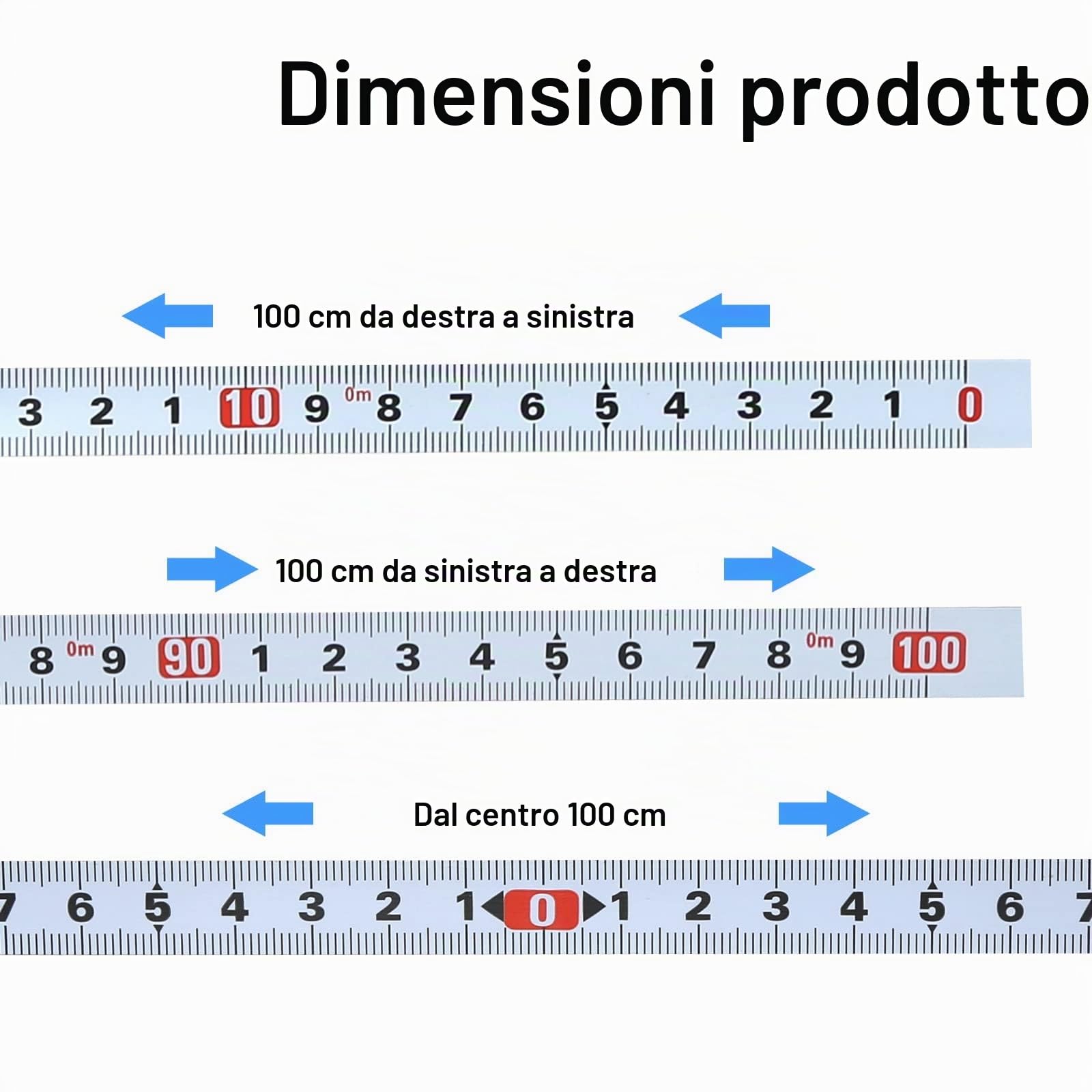 4 metro a nastro autoadesivo, 1 m, metrico 3 specifiche per l'incollaggio, 2 da sinistra a destra, 1 unidirezionale (destra o sinistra), 1 centrale